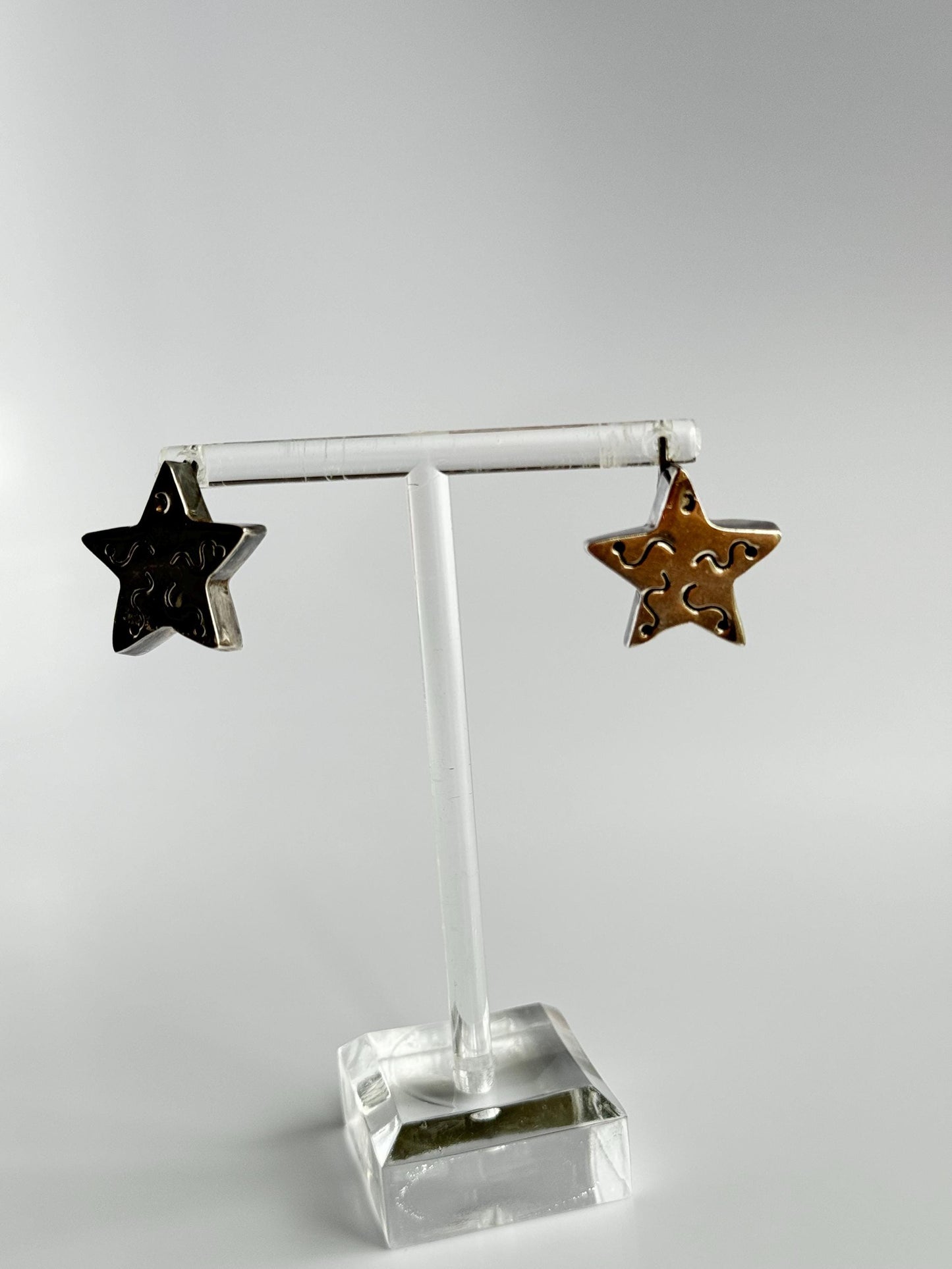 1990’s Happy Sterling Silver Star Earrings from Mexico