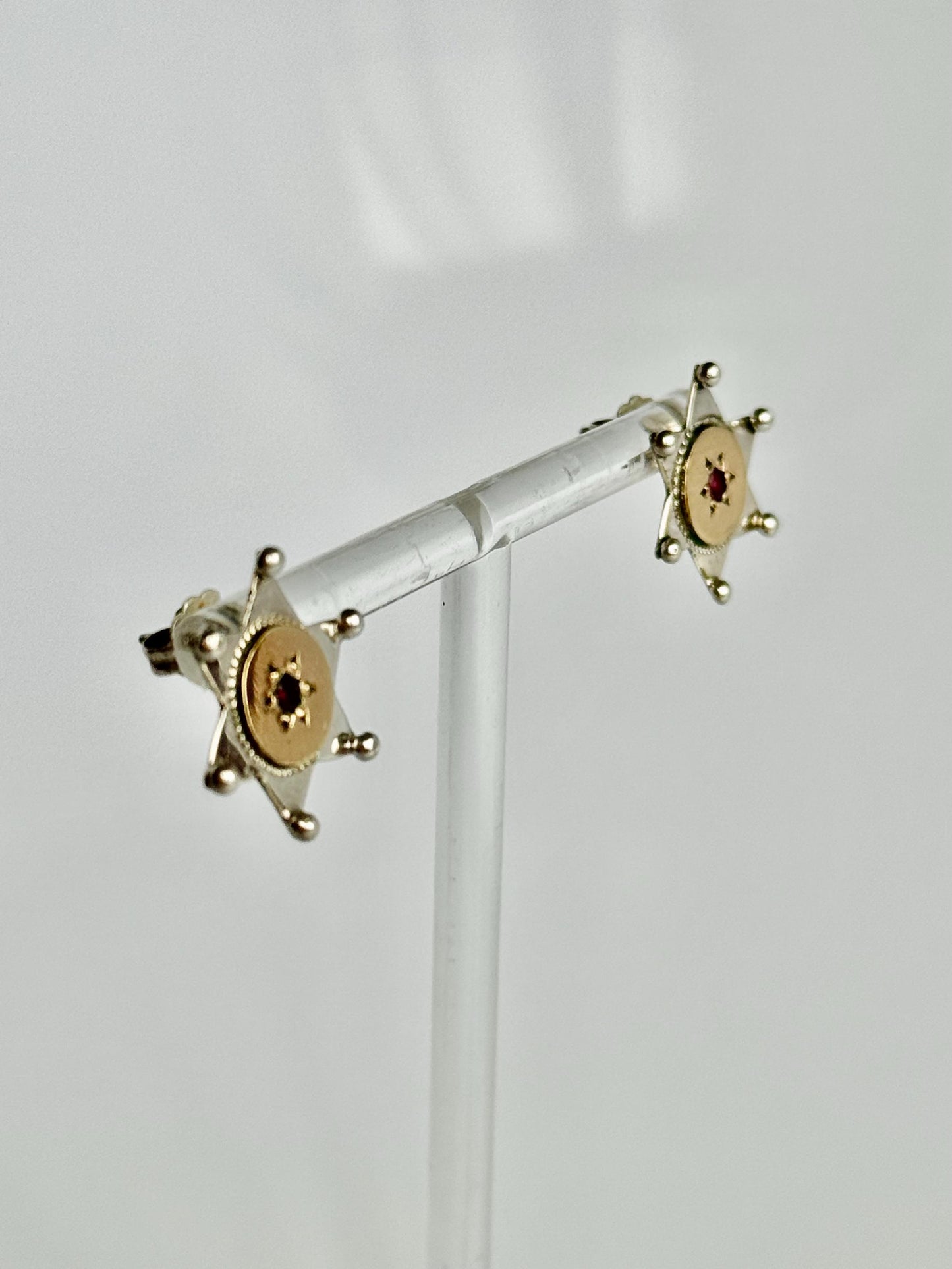 Vintage Bohemian Star of David Earrings in Sterling 14k and Garnet