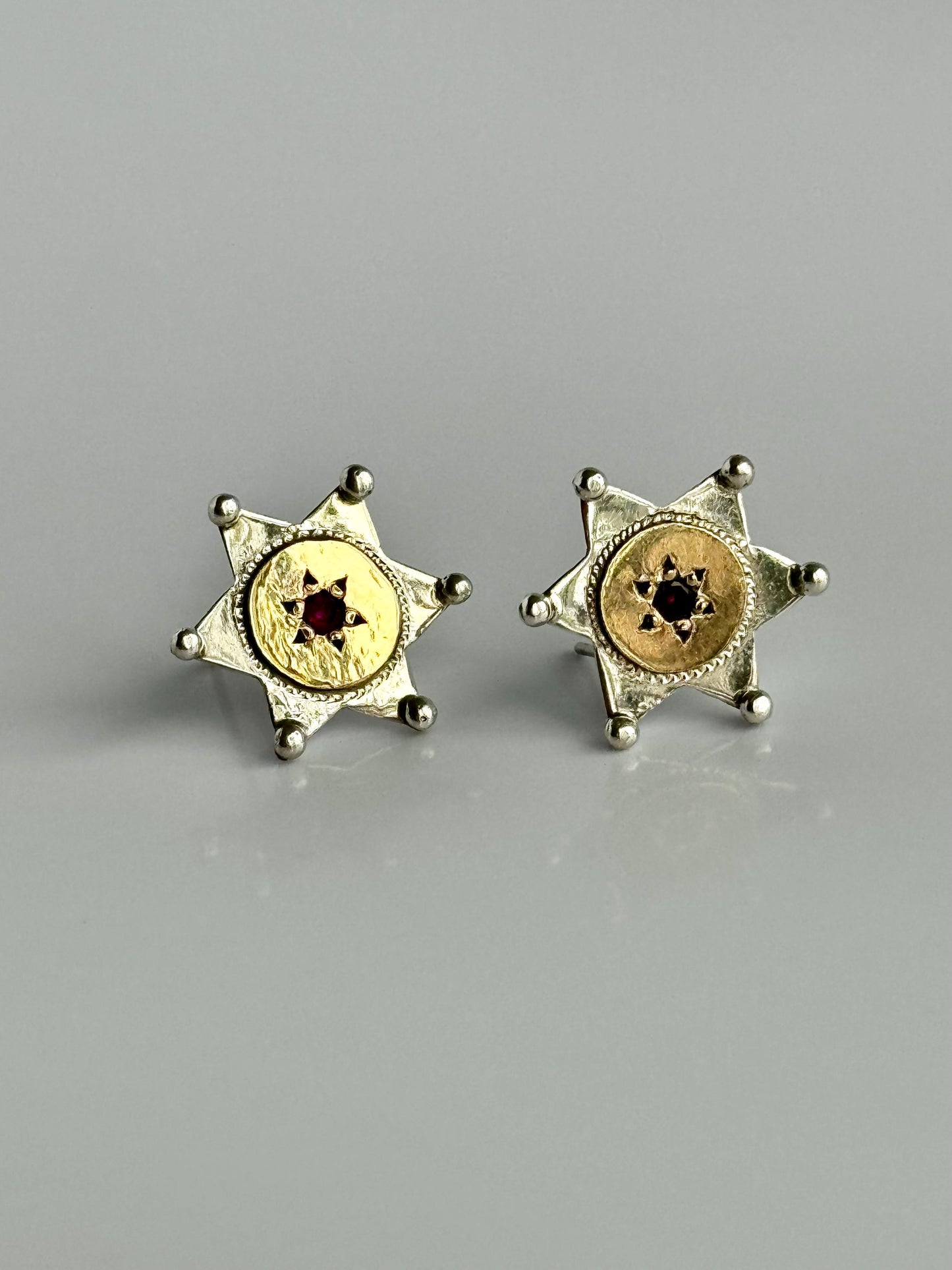 Vintage Bohemian Star of David Earrings in Sterling 14k and Garnet