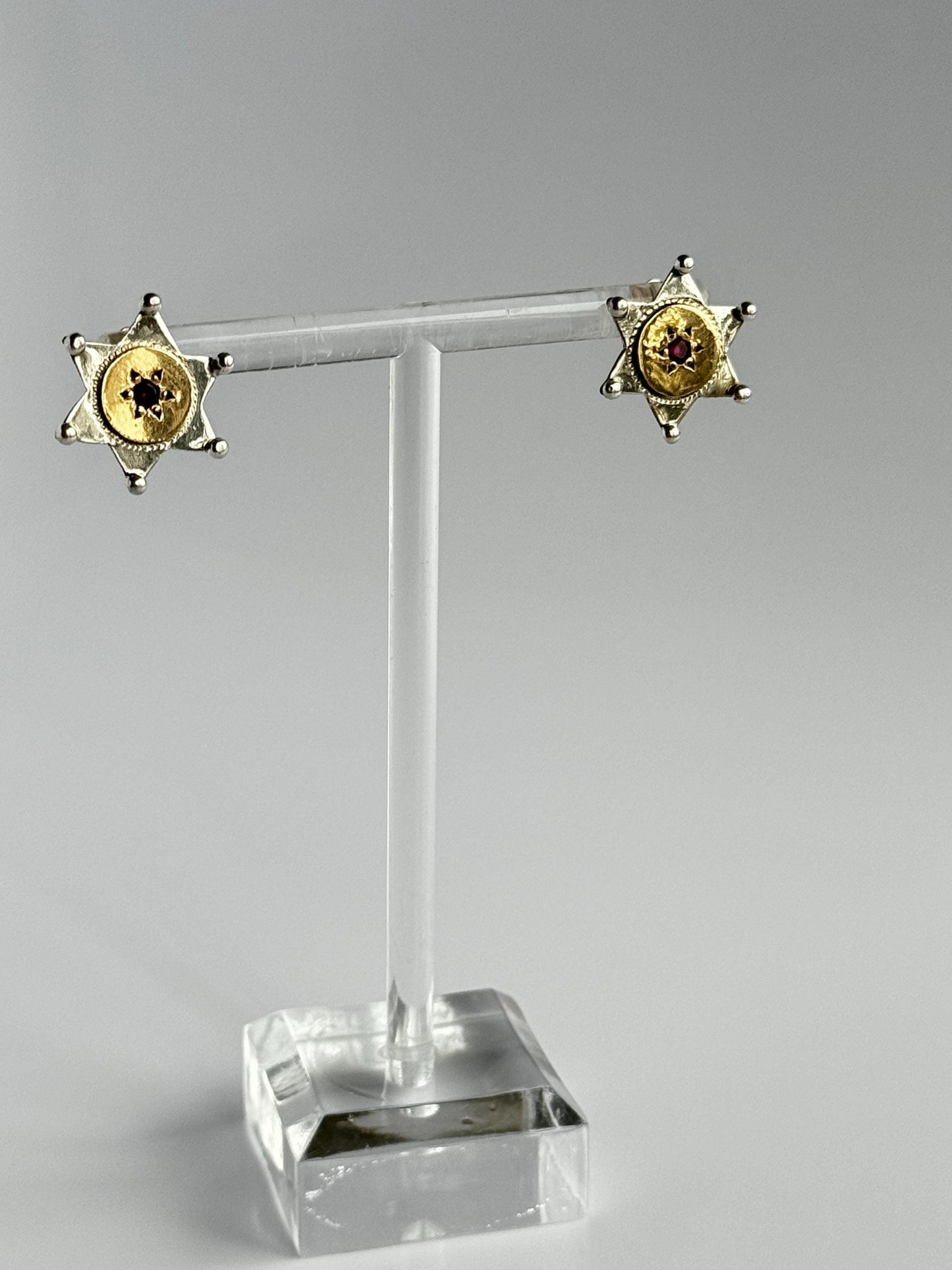 Vintage Bohemian Star of David Earrings in Sterling 14k and Garnet