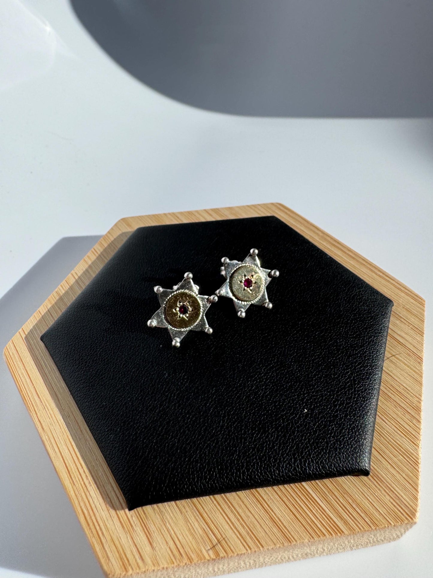 Vintage Bohemian Star of David Earrings in Sterling 14k and Garnet