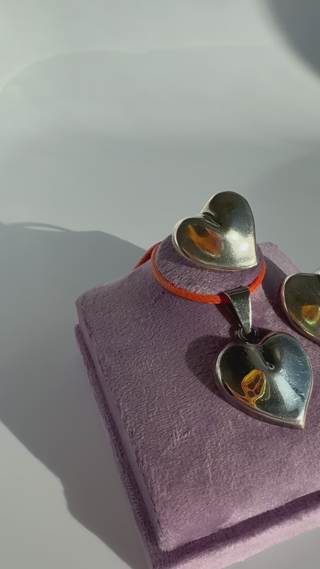 Vintage Mexican sterling silver puffy heart earrings and pendant set with mirror finish