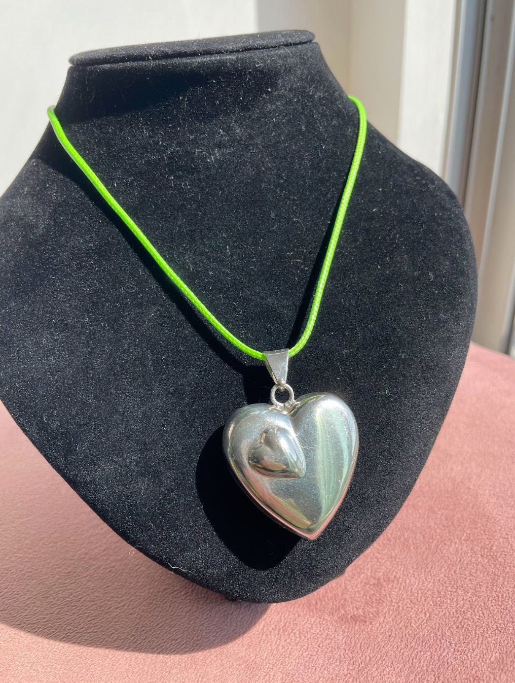 Vintage Puffy Double Heart Pendant Taxco, Mexico