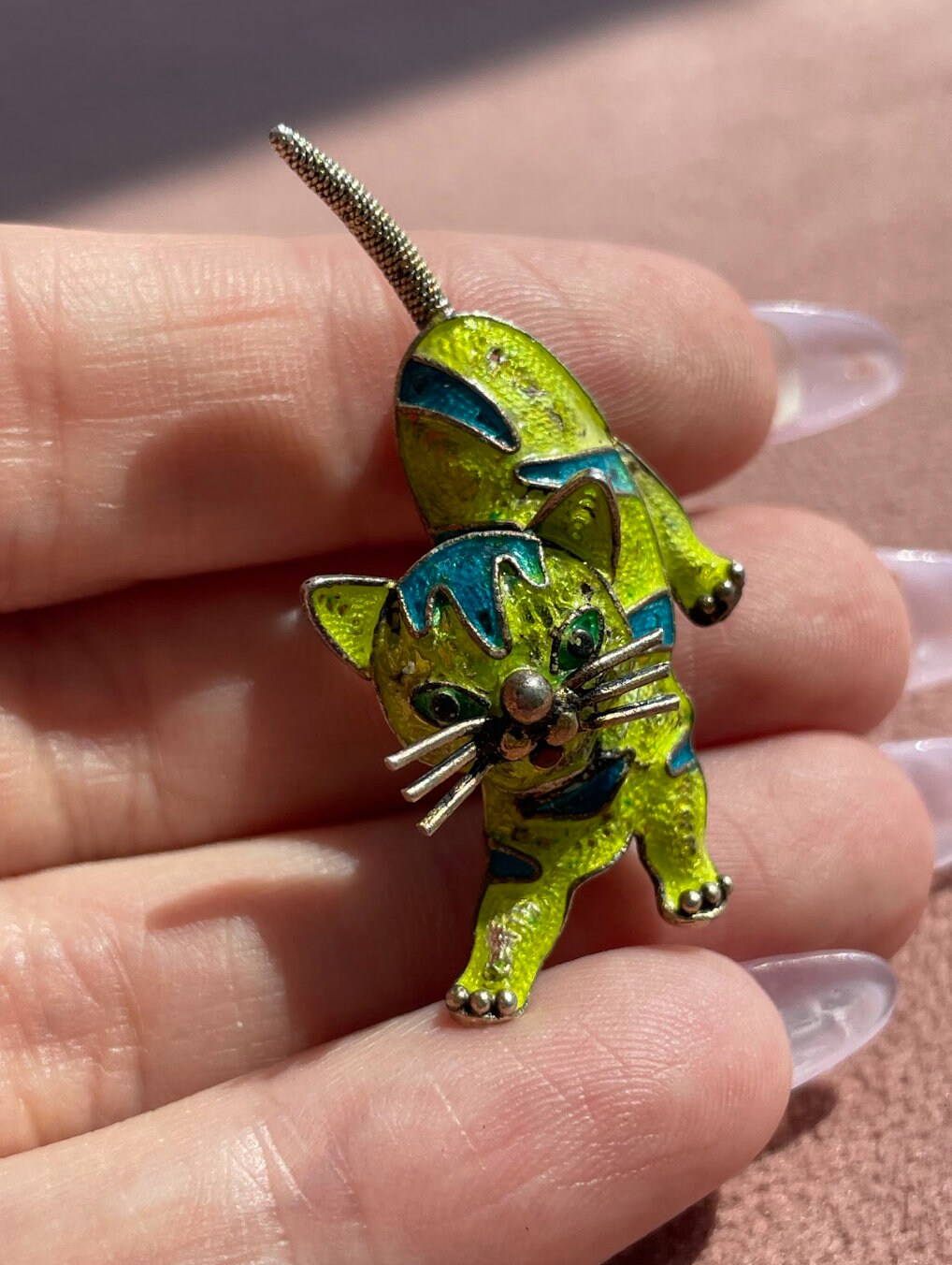 World’s Ugliest but Well Made Sterling Cloisonne Cat Pin