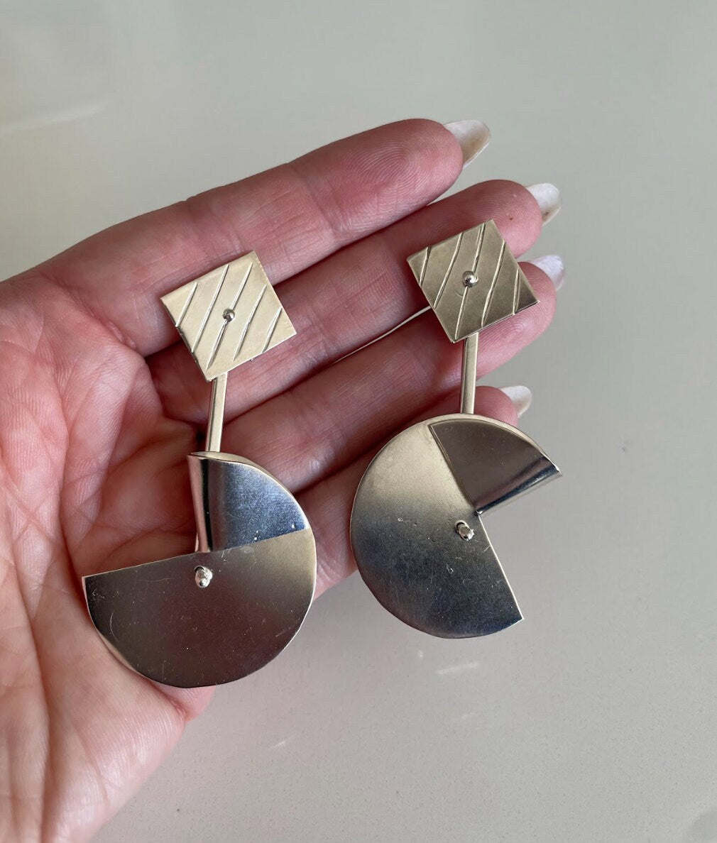 Modernist Dangle Earrings Vintage Mexican Handmade