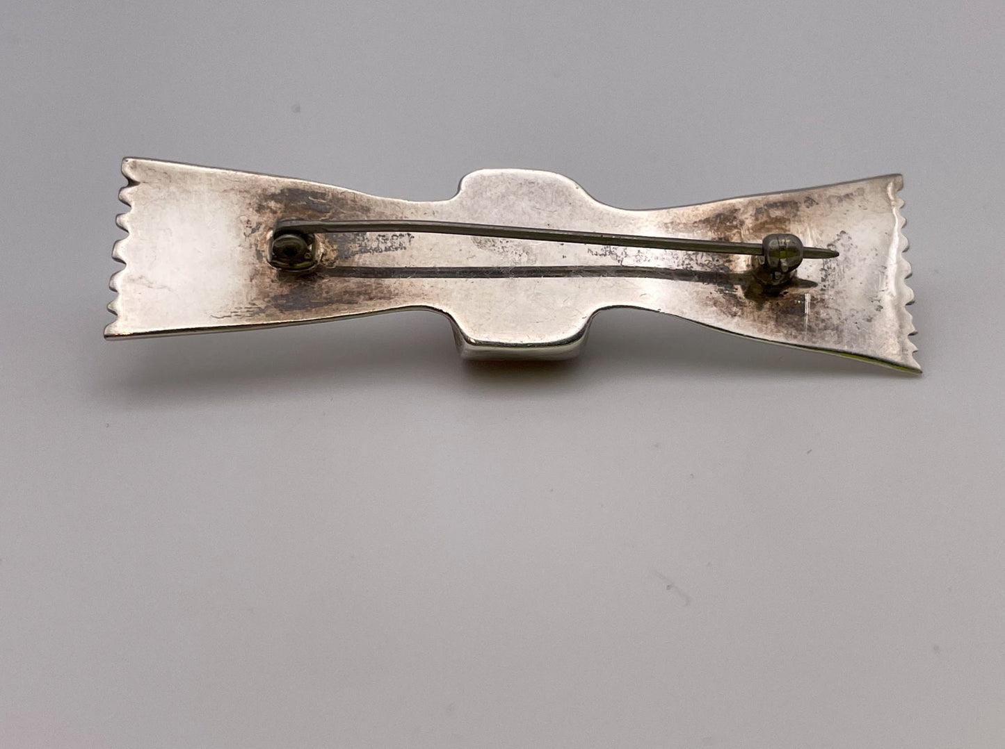 Vintage Sterling Silver Bow Pin with Gem Slice