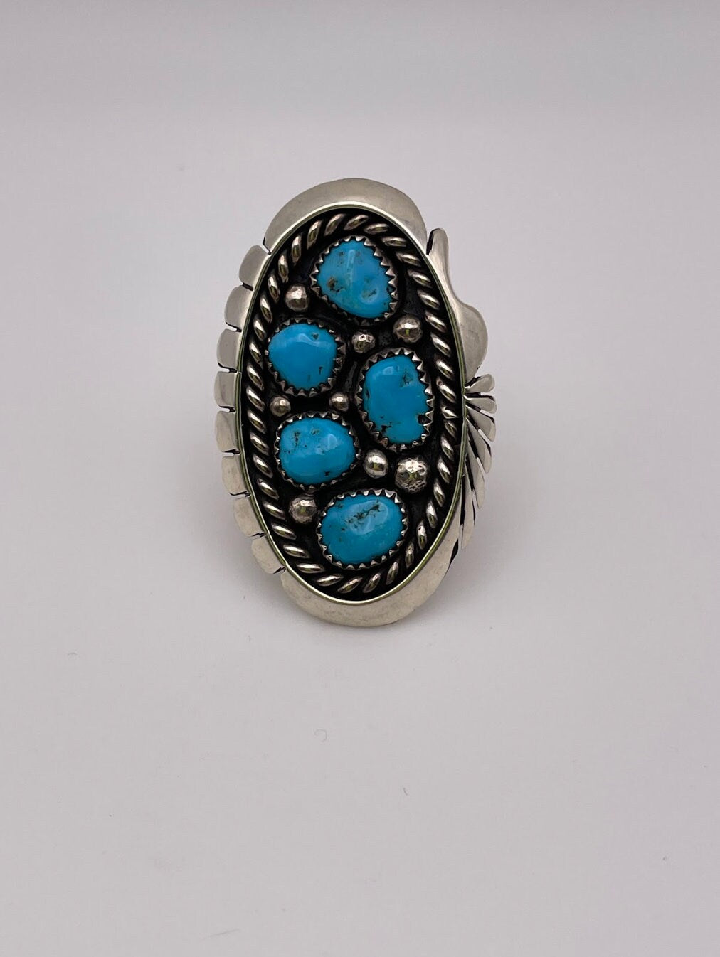 LARGE Native American Navajo Sterling Silver and Turquoise Ring