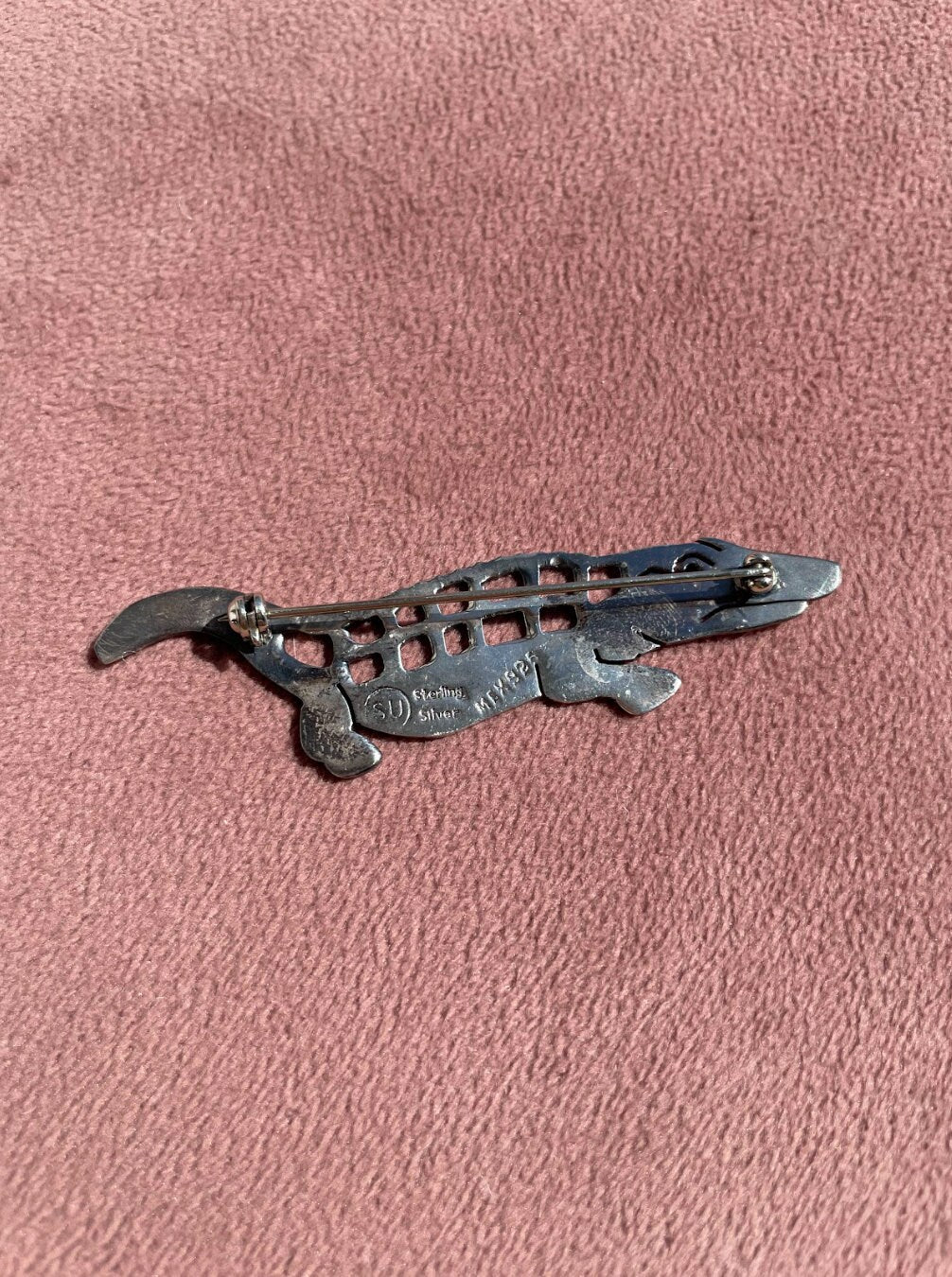 Vintage Drunken Alligator Pin Sterling Silver