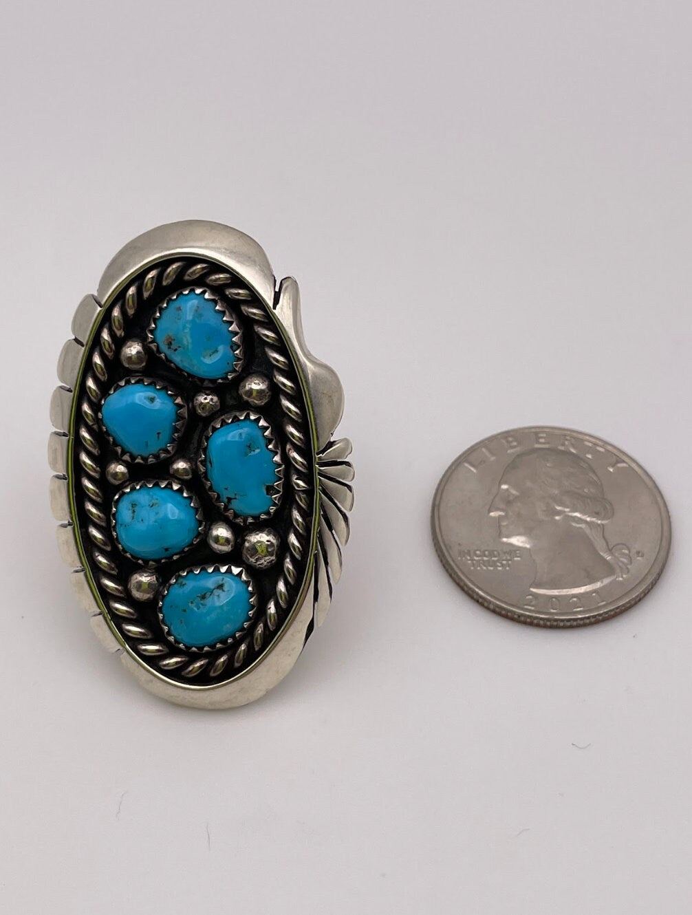 LARGE Native American Navajo Sterling Silver and Turquoise Ring