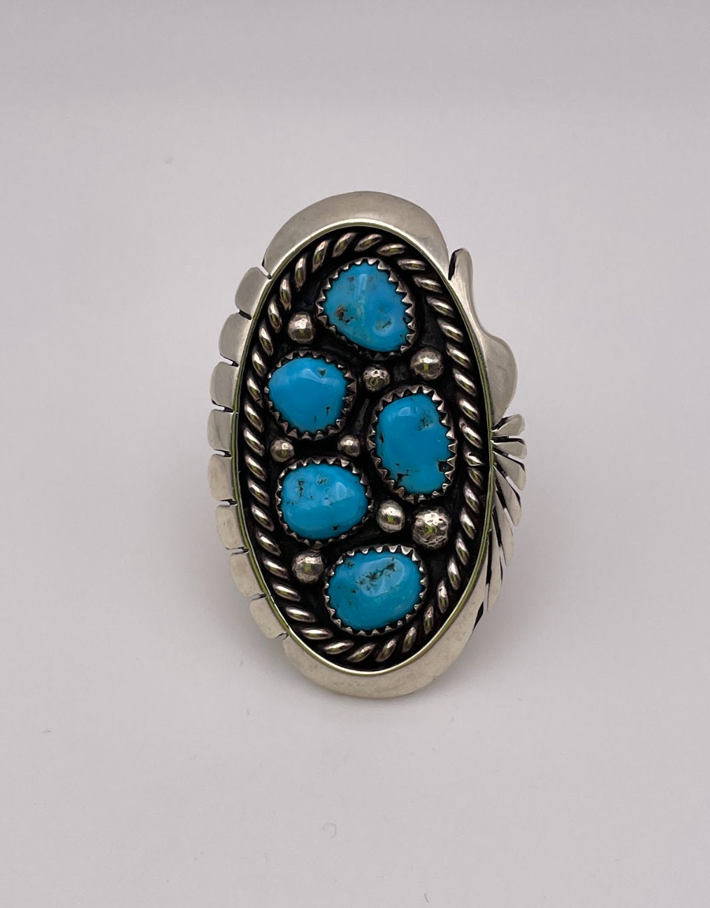 LARGE Native American Navajo Sterling Silver and Turquoise Ring