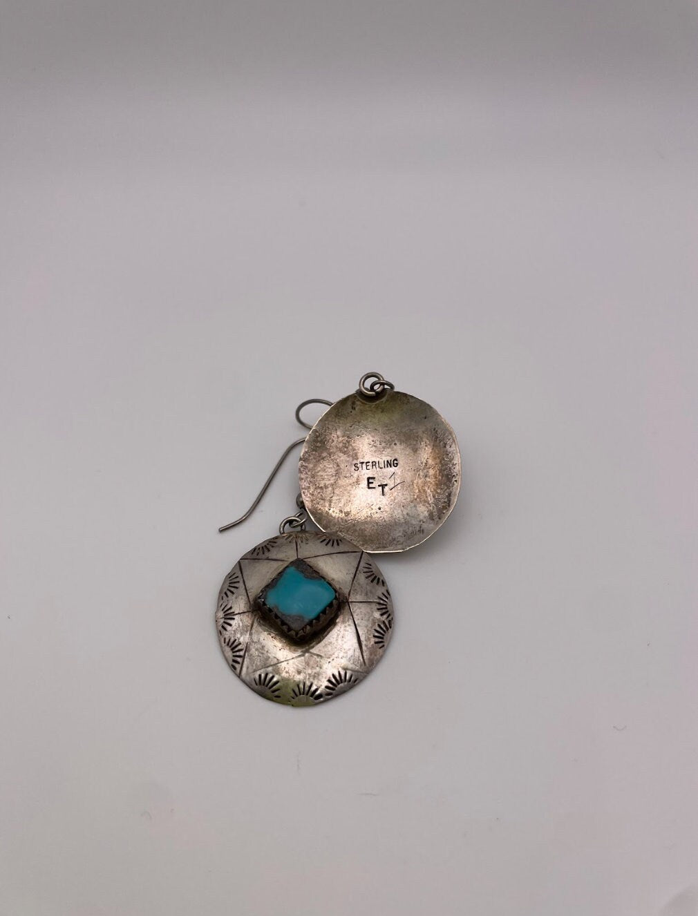 Vintage Native American Navajo Sterling and Turquoise Shield Earrings