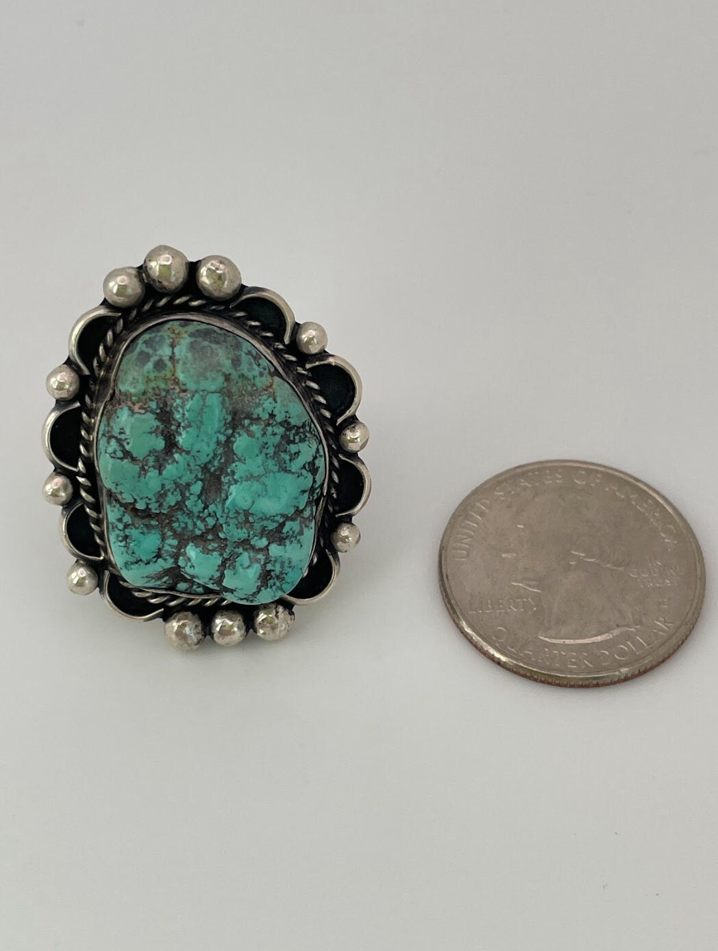 Vintage Native American Rough Turquoise and Sterling Silver Ring