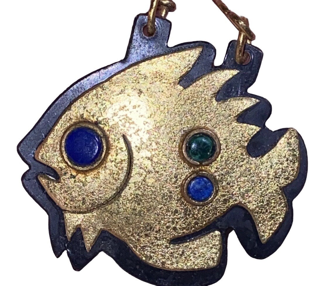 Vintage Brutalist Brass Fish Necklace by Christian Luis Gomez