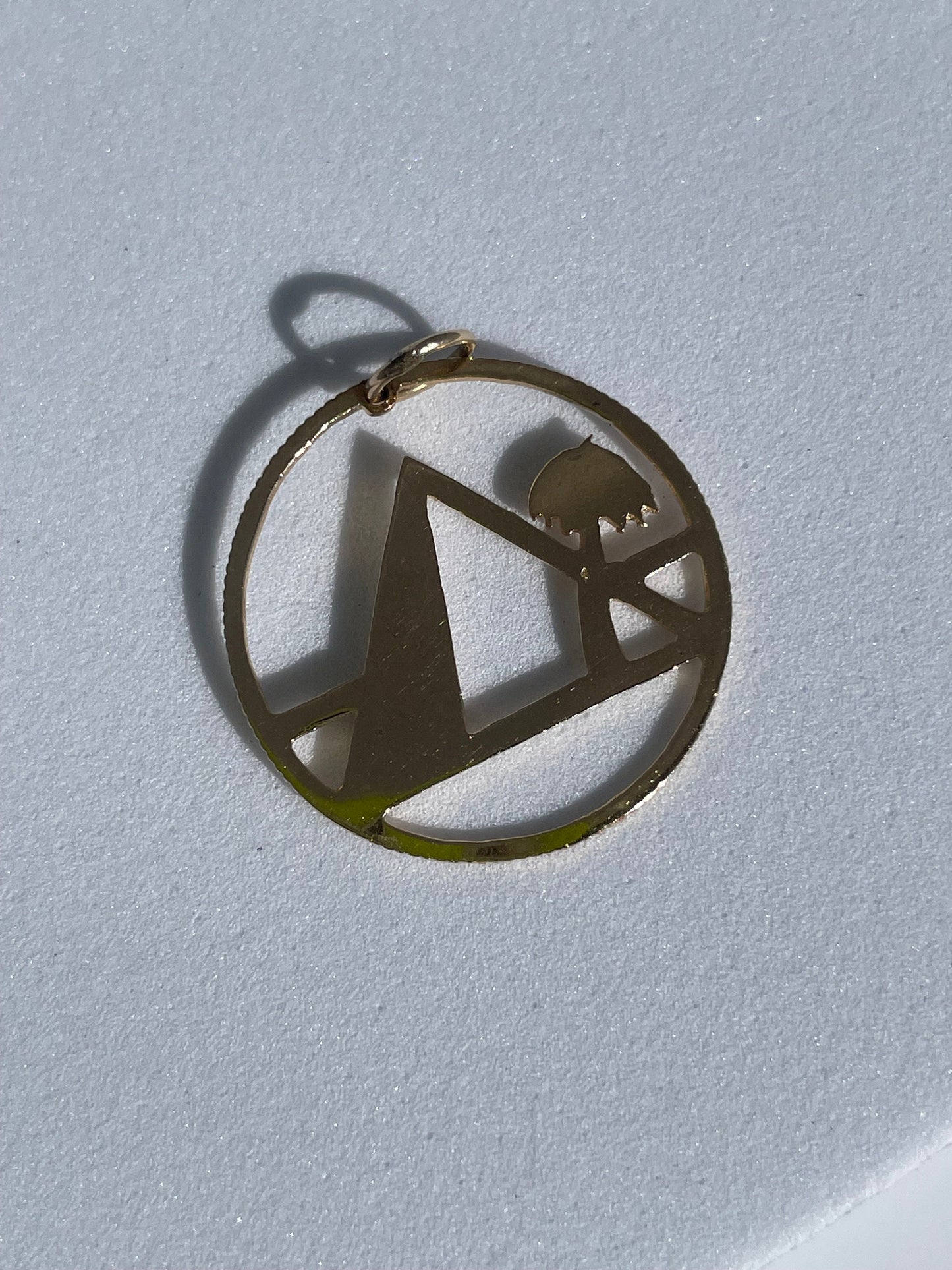 Vintage Estate Pyramid and Palm Tree Charm Pendant 1970’s in 14k