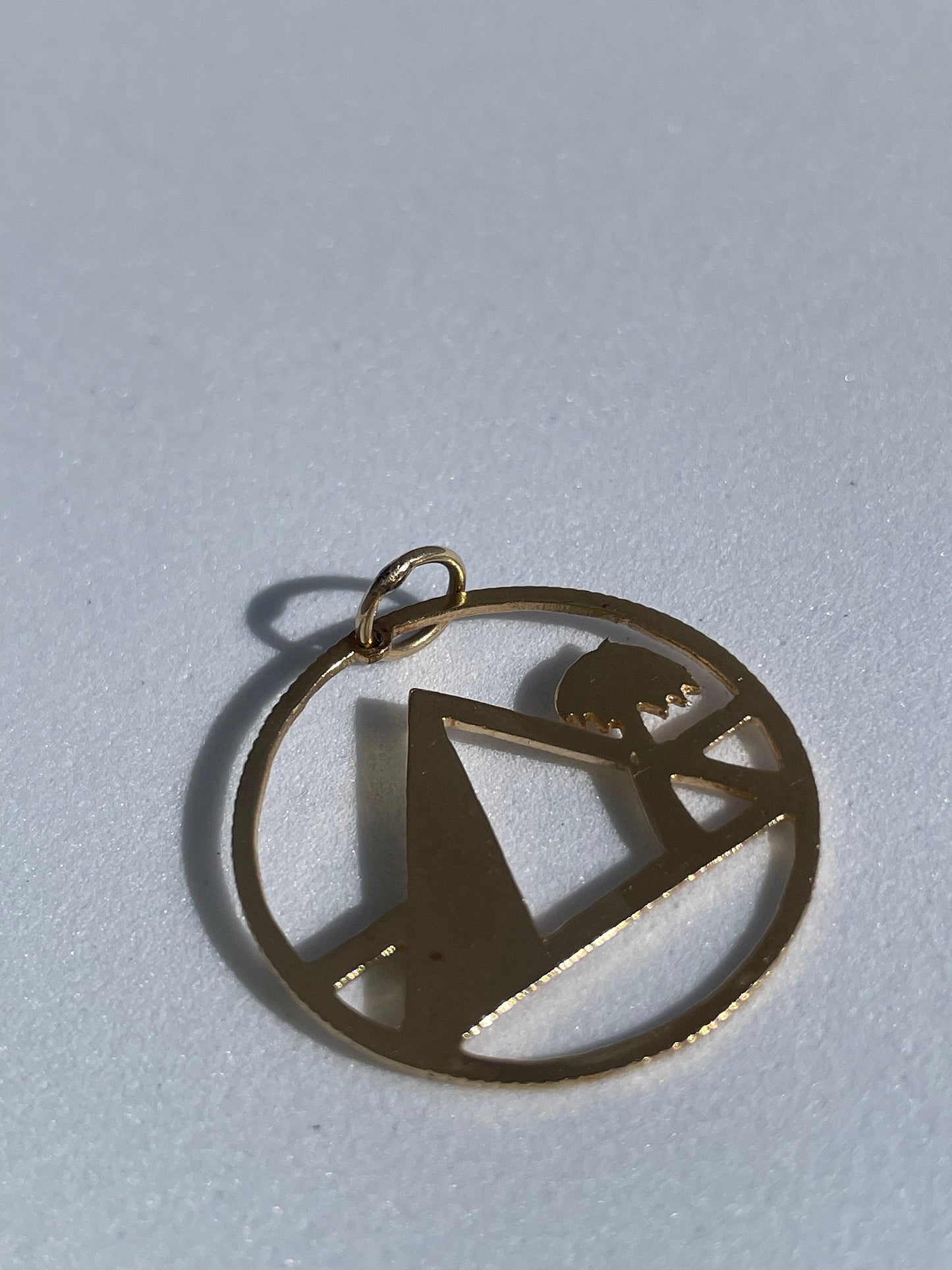 Vintage Estate Pyramid and Palm Tree Charm Pendant 1970’s in 14k