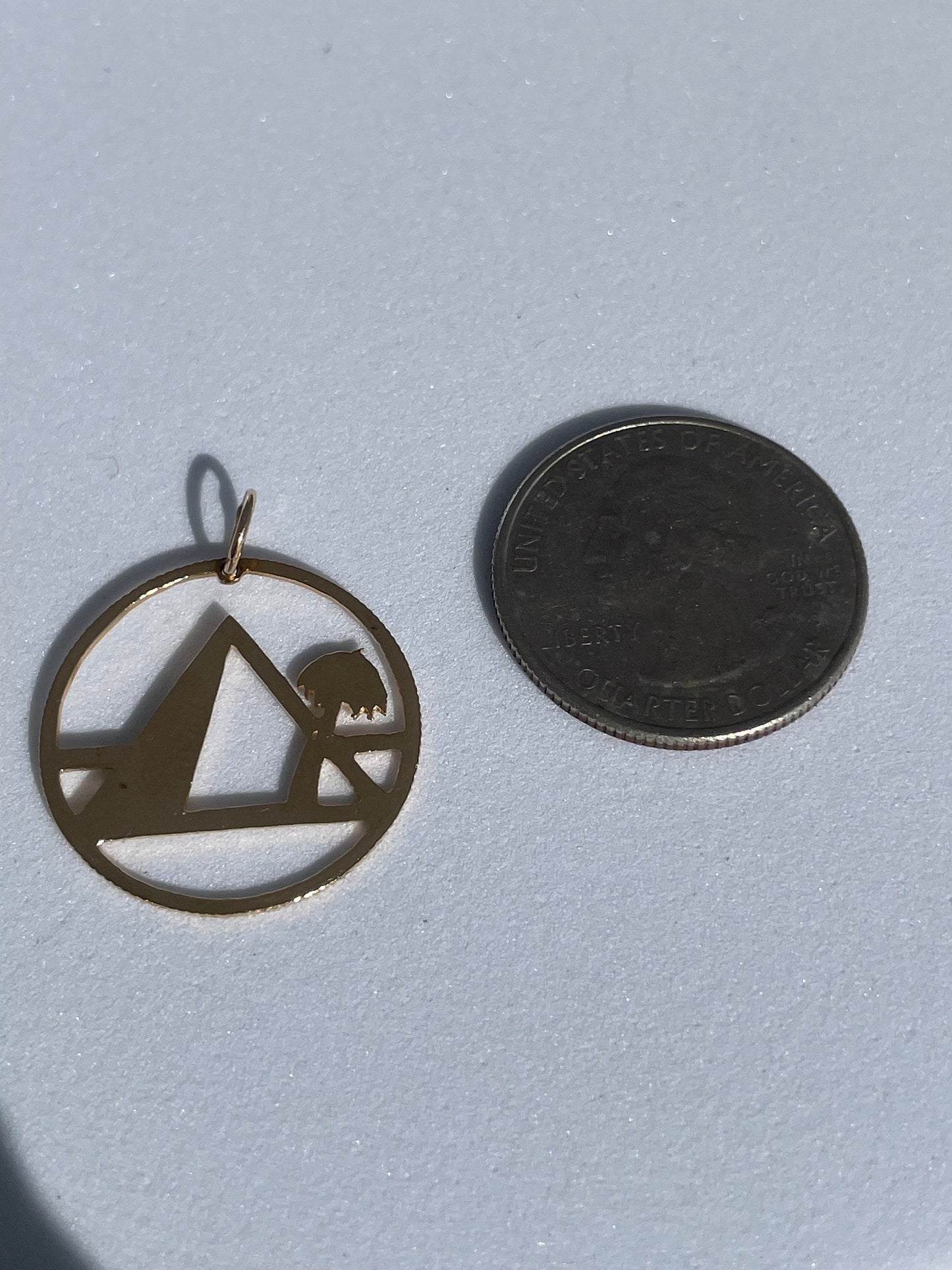 Vintage Estate Pyramid and Palm Tree Charm Pendant 1970’s in 14k