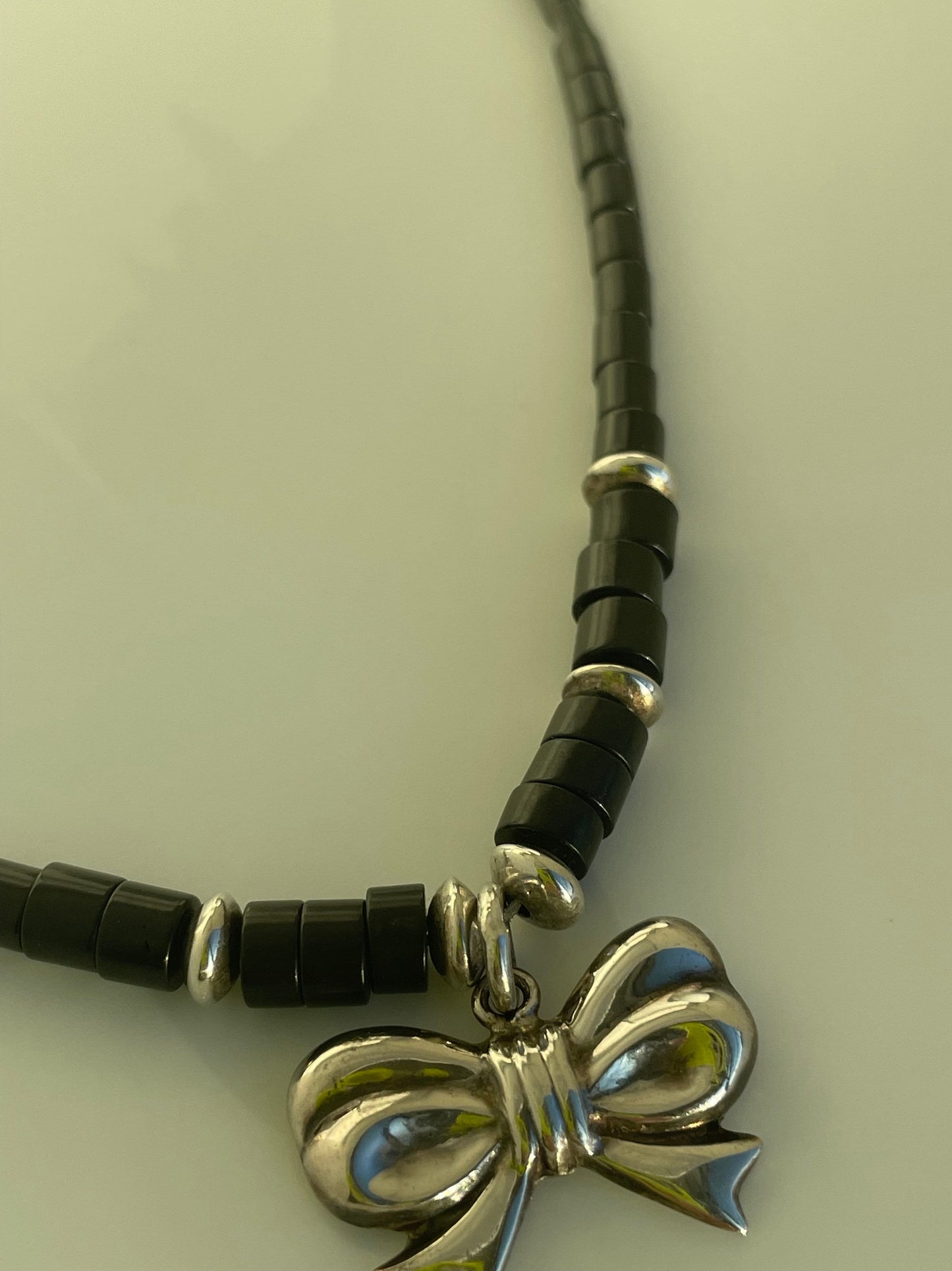 Vintage Bow and Beads Sterling Silver Necklace.