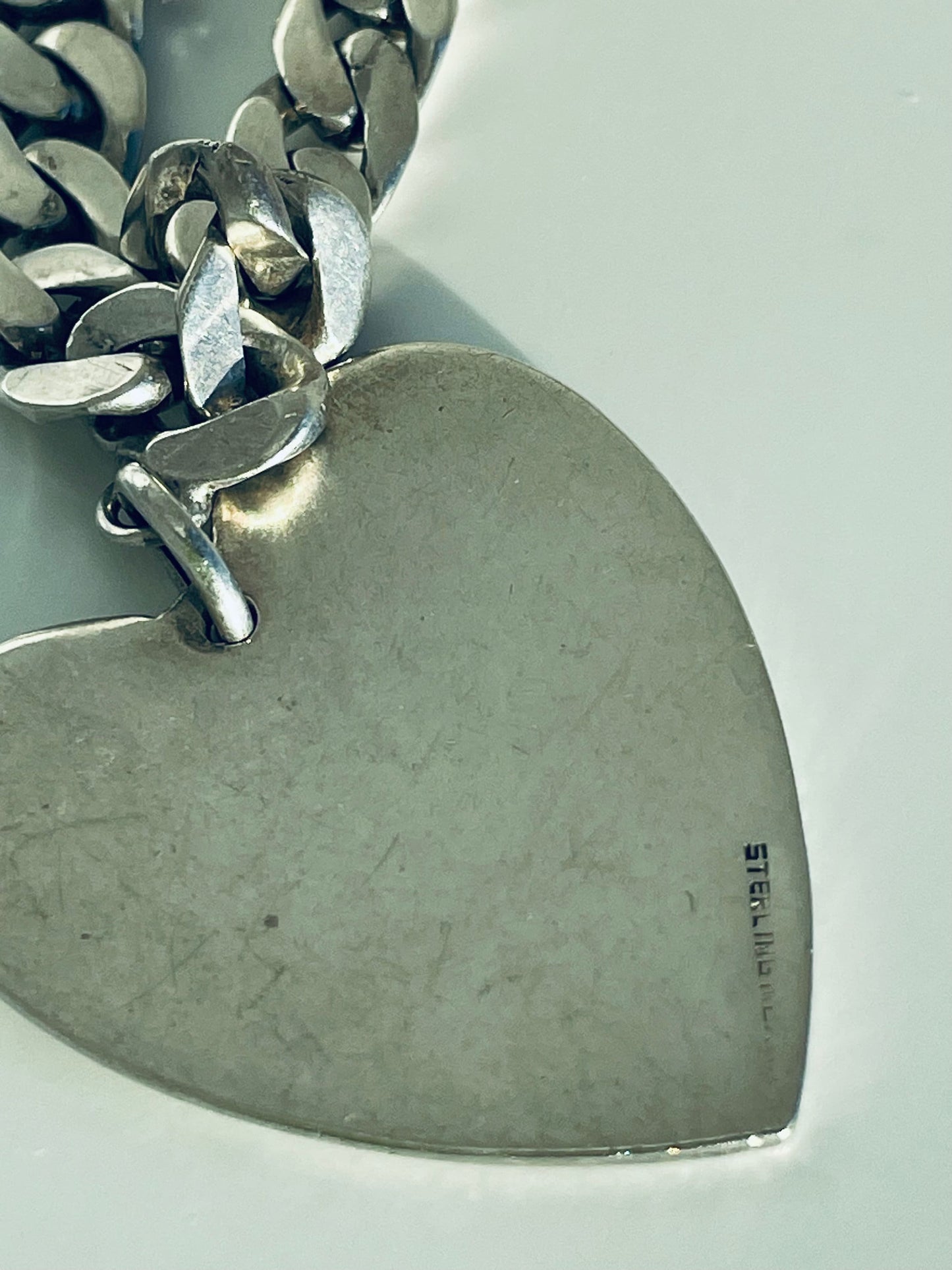 Vintage Sterling Silver Heart and Curb Link ID Bracelet