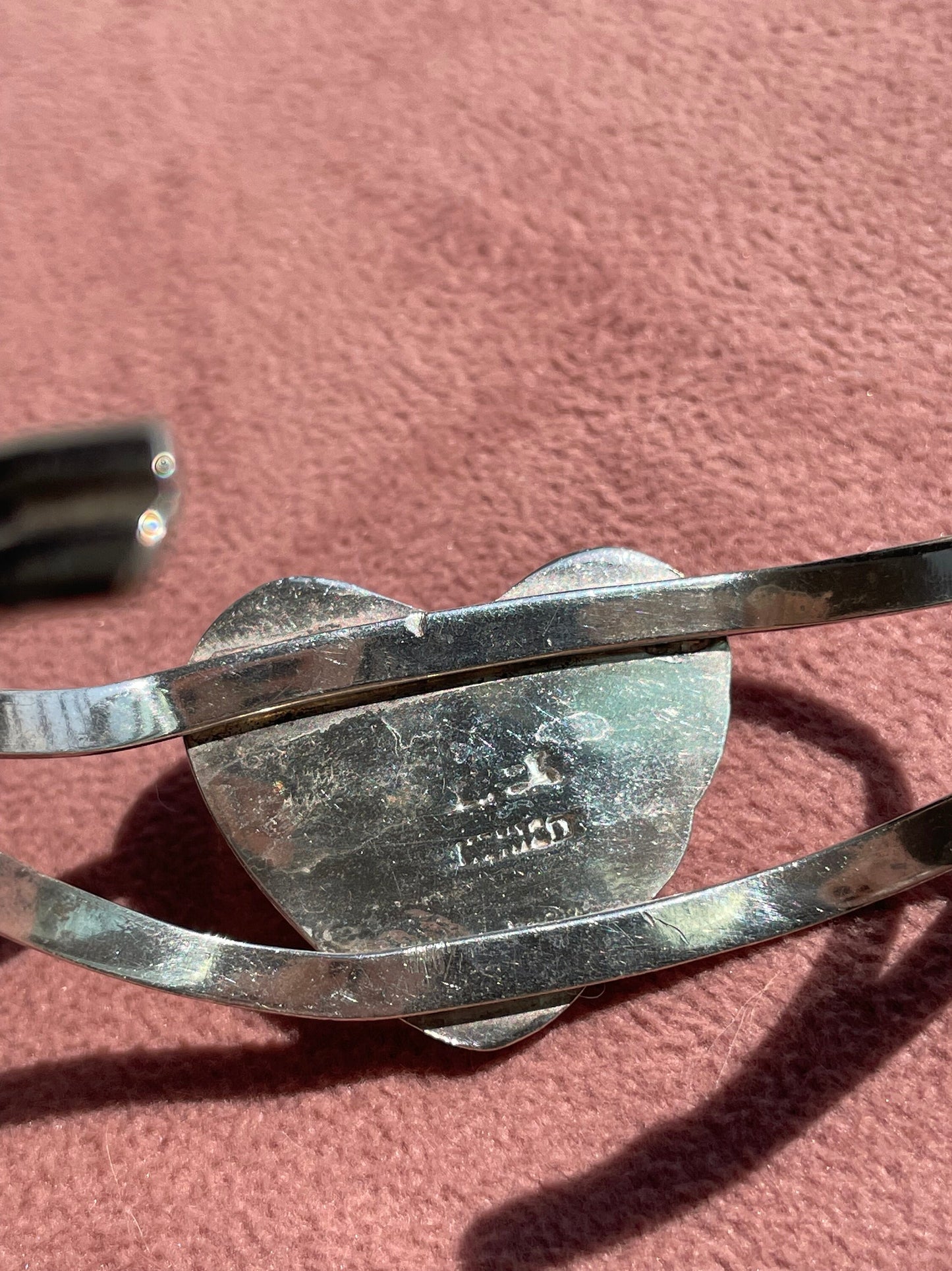 Vintage Sterling Silver Ribbed Heart Cuff Bracelet