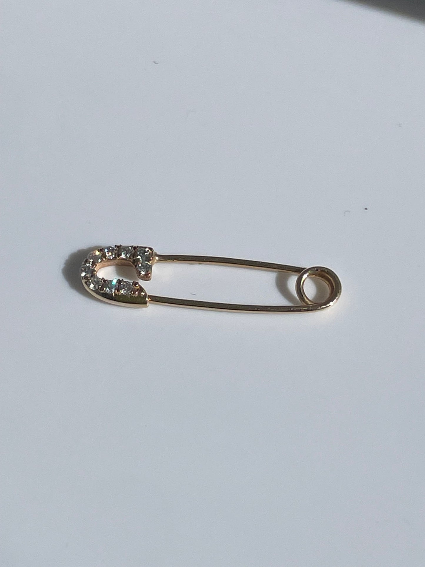 Designer 14k Gold and Diamond Safety Pin Earring
