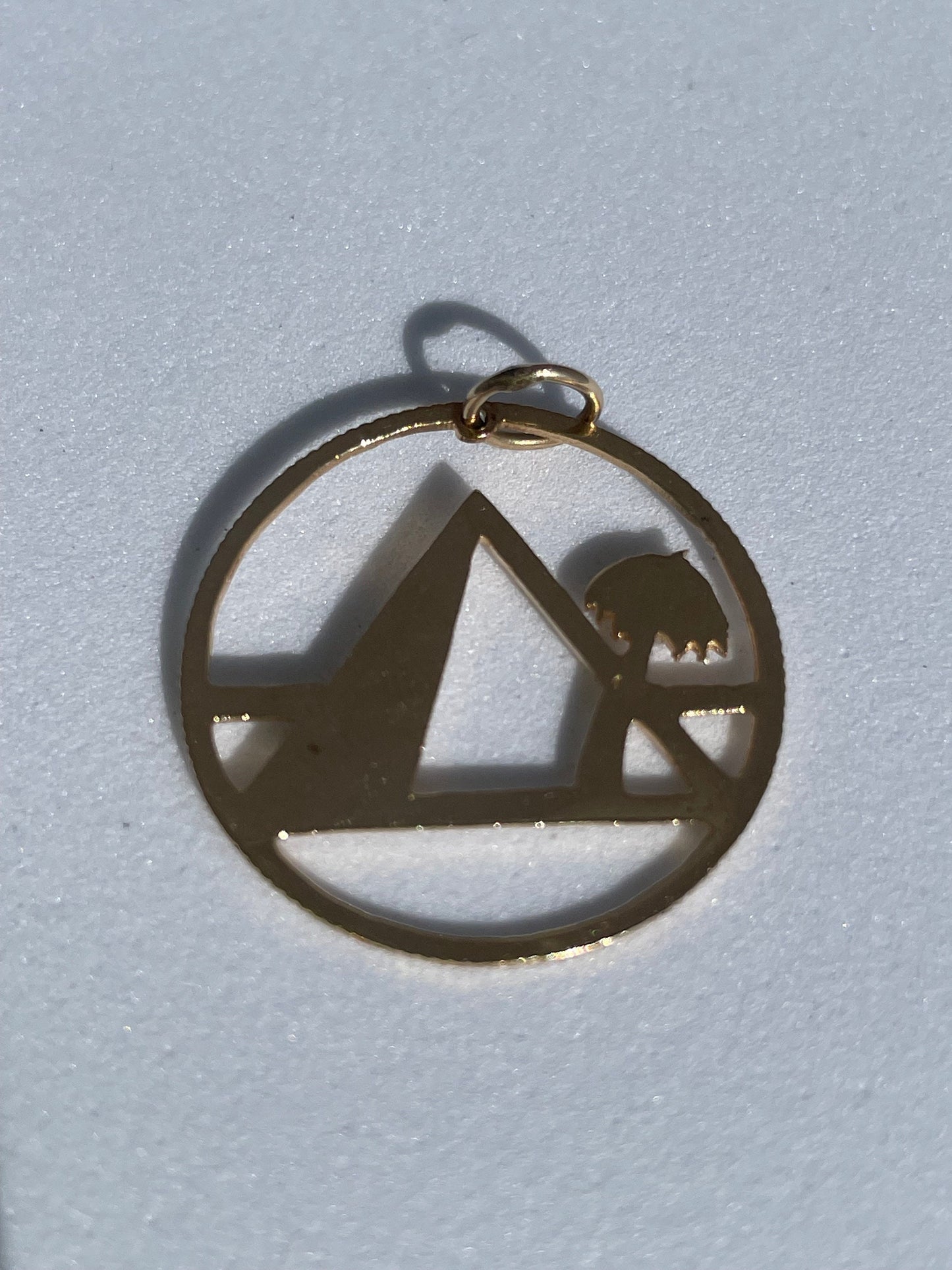 Vintage Estate Pyramid and Palm Tree Charm Pendant 1970’s in 14k