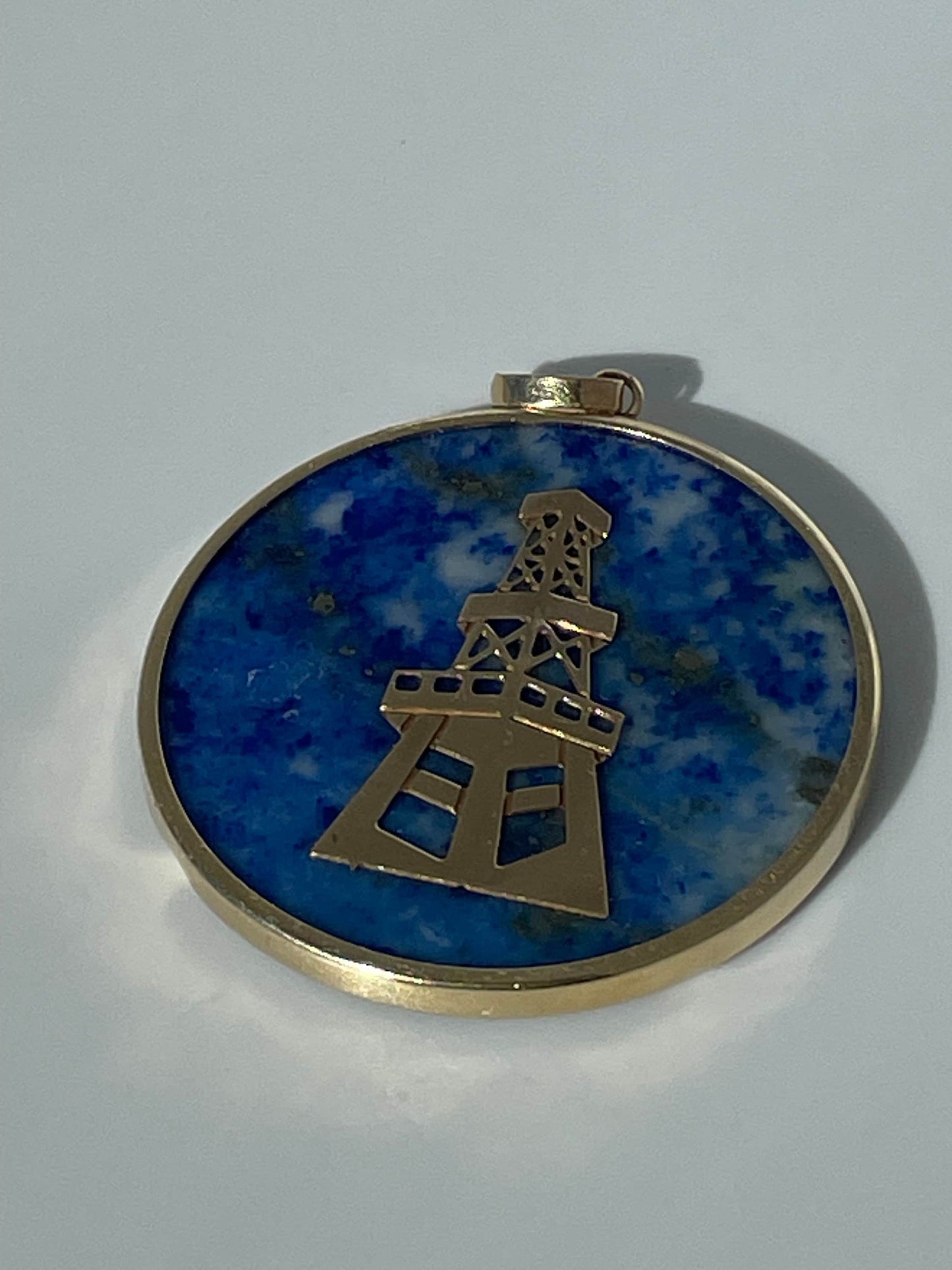 Lapis and 14k Gold Oil Derrik Pendant 1970's Vintage Estate