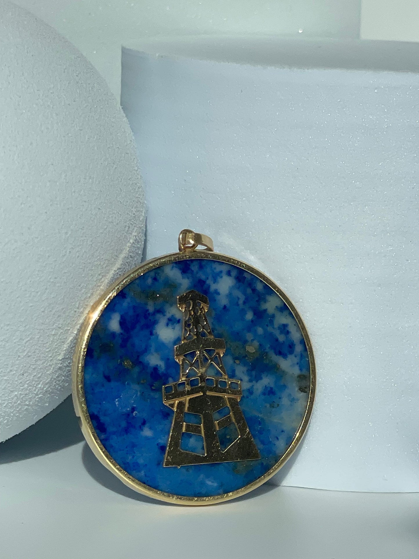 Lapis and 14k Gold Oil Derrik Pendant 1970's Vintage Estate