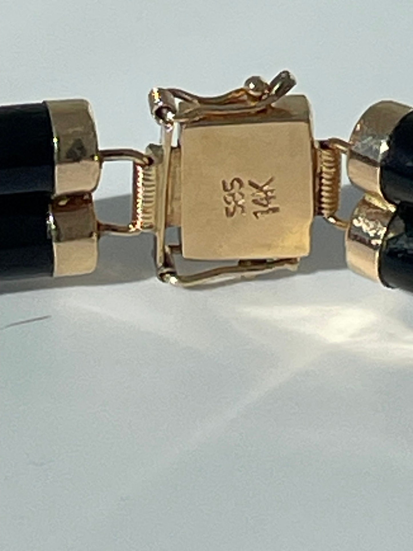 Estate Double Black Onyx and 14k Gold Fortune Bracelet