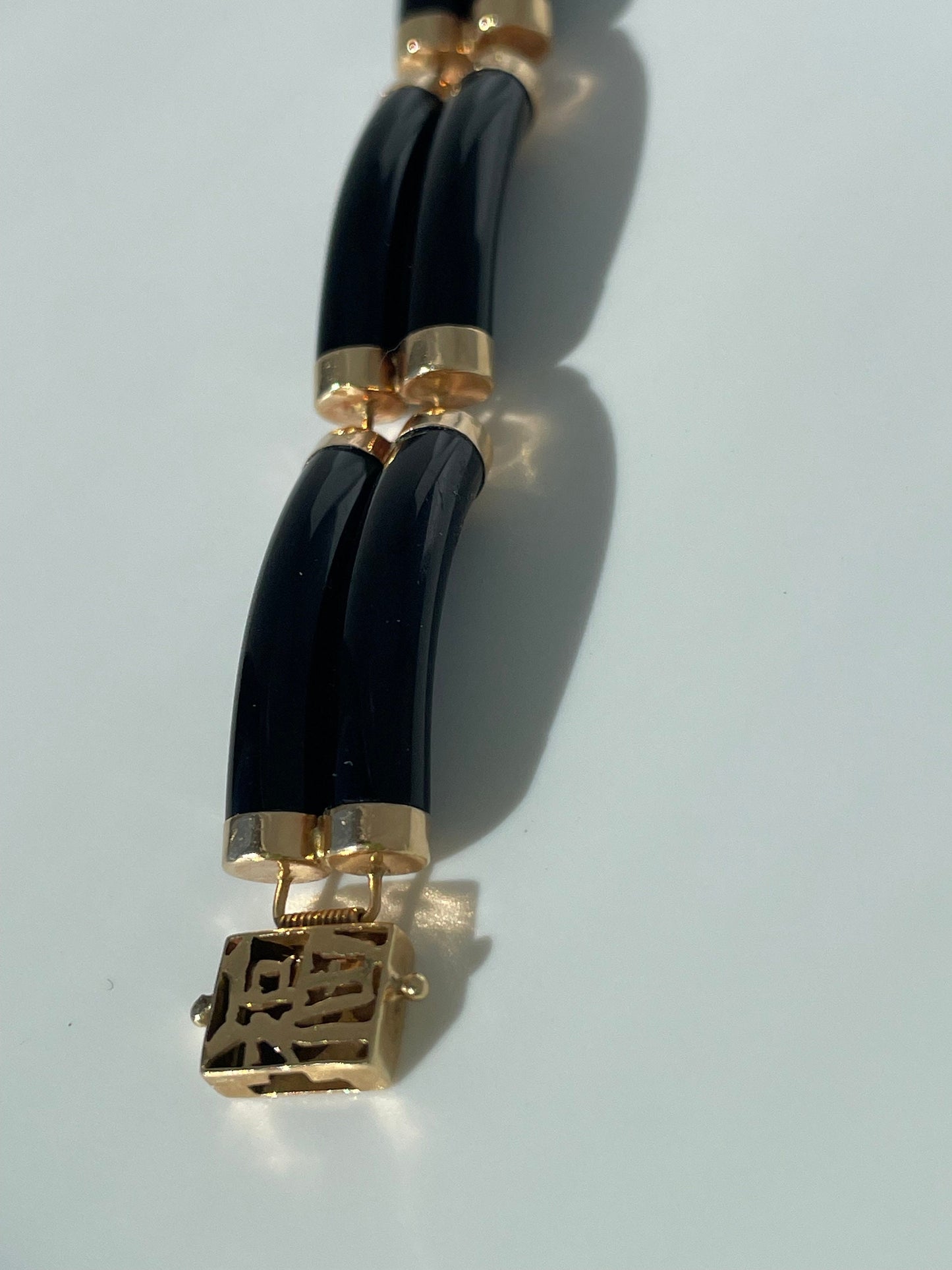 Estate Double Black Onyx and 14k Gold Fortune Bracelet