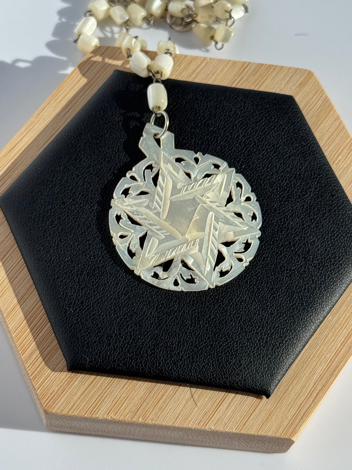 Mid Century Hand carved Mother of Pearl Star of David