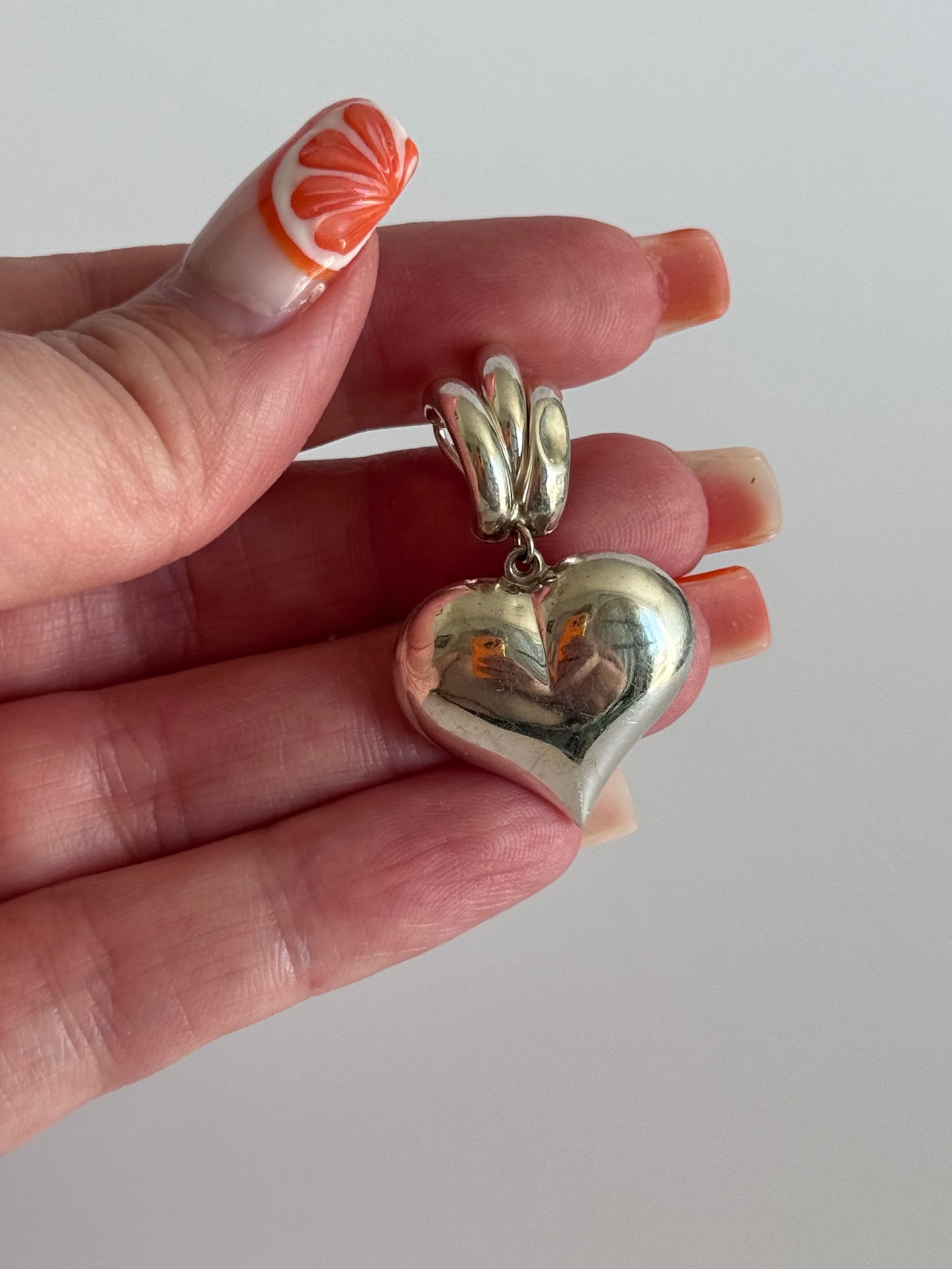 Estate Sterling Silver Puffy Large Statement Heart Pendant
