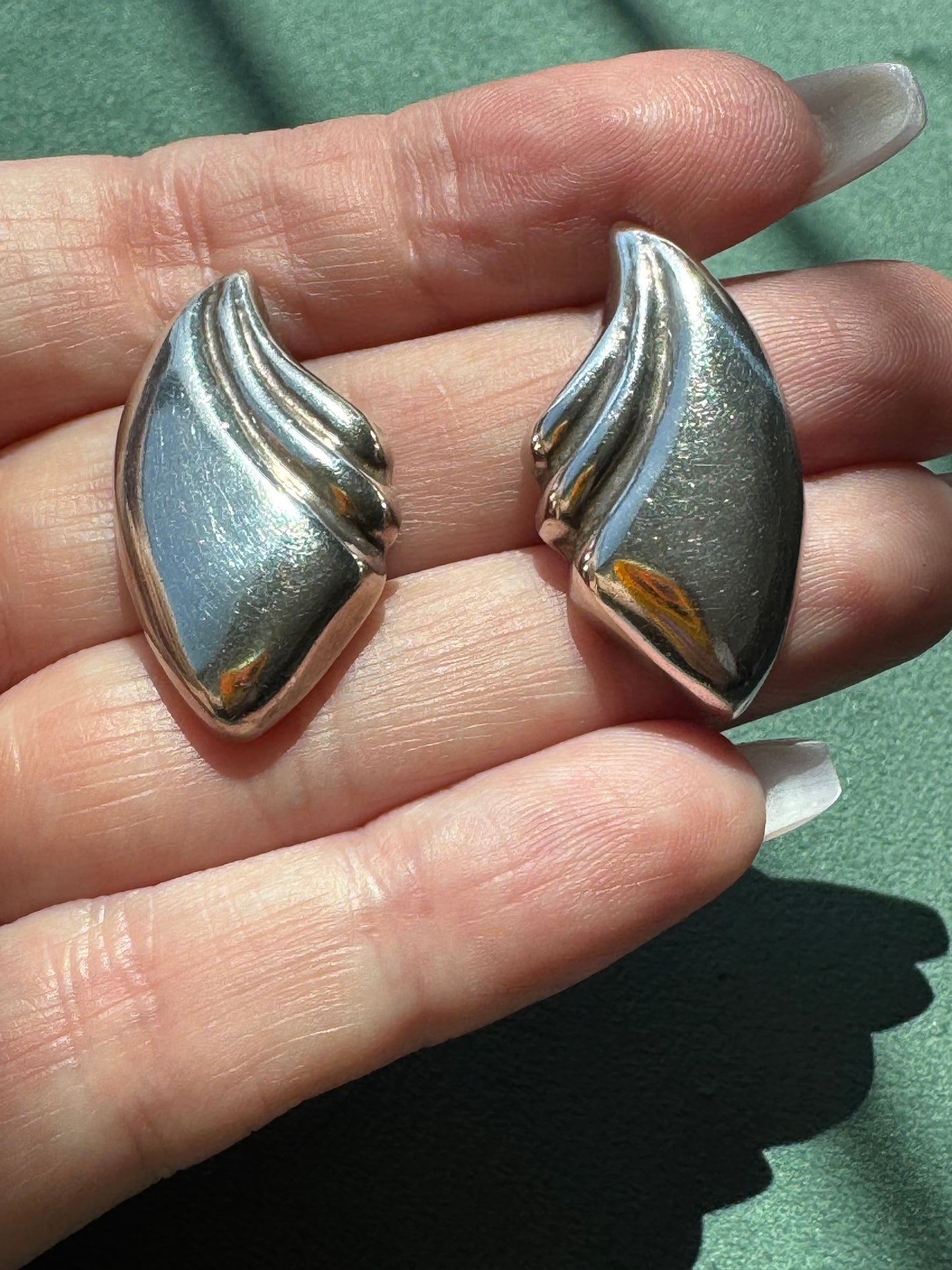 Vintage Jondell 925 Mexico Sterling Silver Sculptural Wing Earrings Pre-1984 Modernist Designer