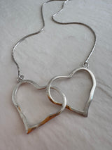 Estate Vintage 1990s Sterling Silver Interlocking Double Heart Necklace Romantic Love Jewelry