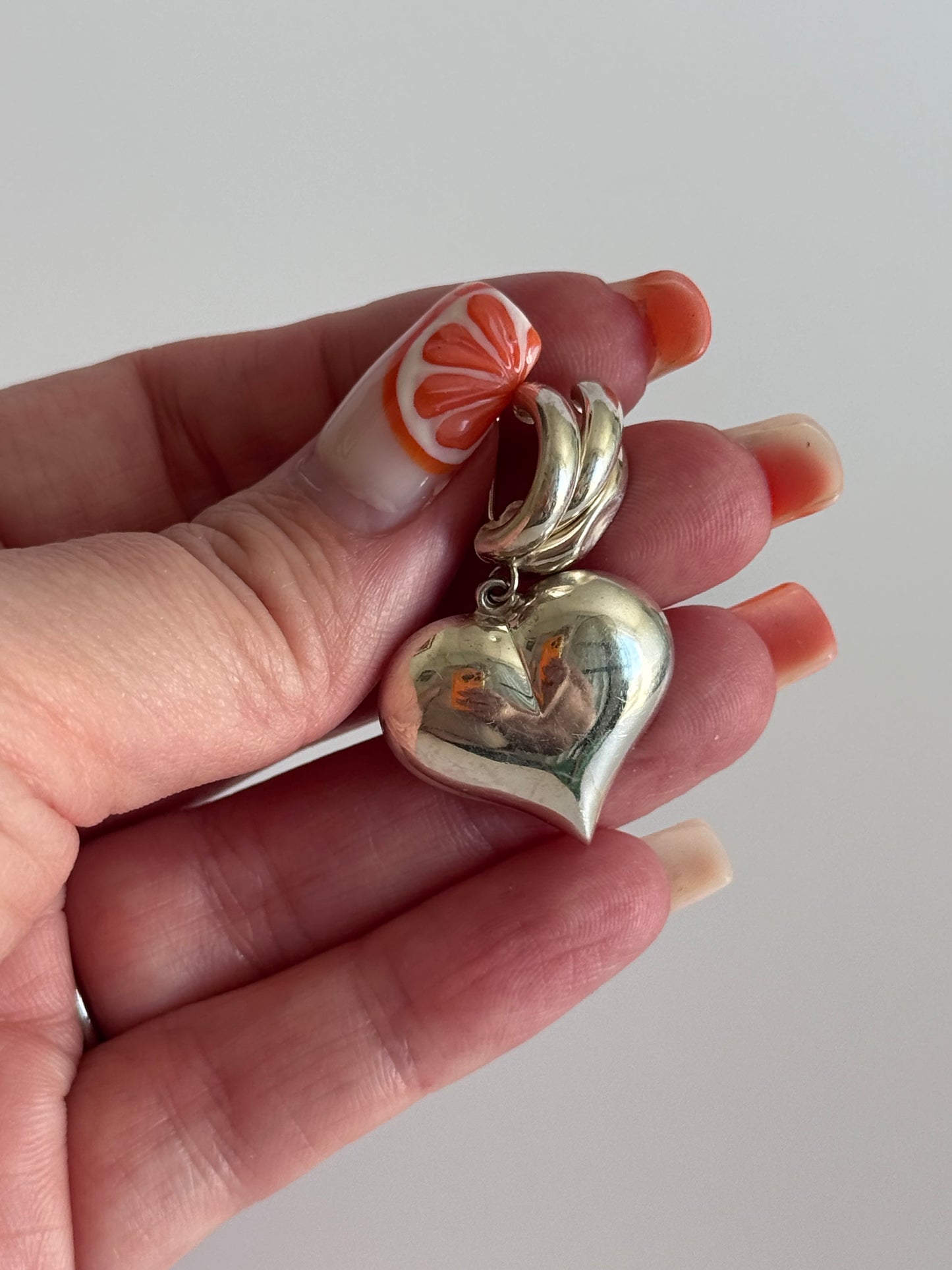 Estate Sterling Silver Puffy Large Statement Heart Pendant