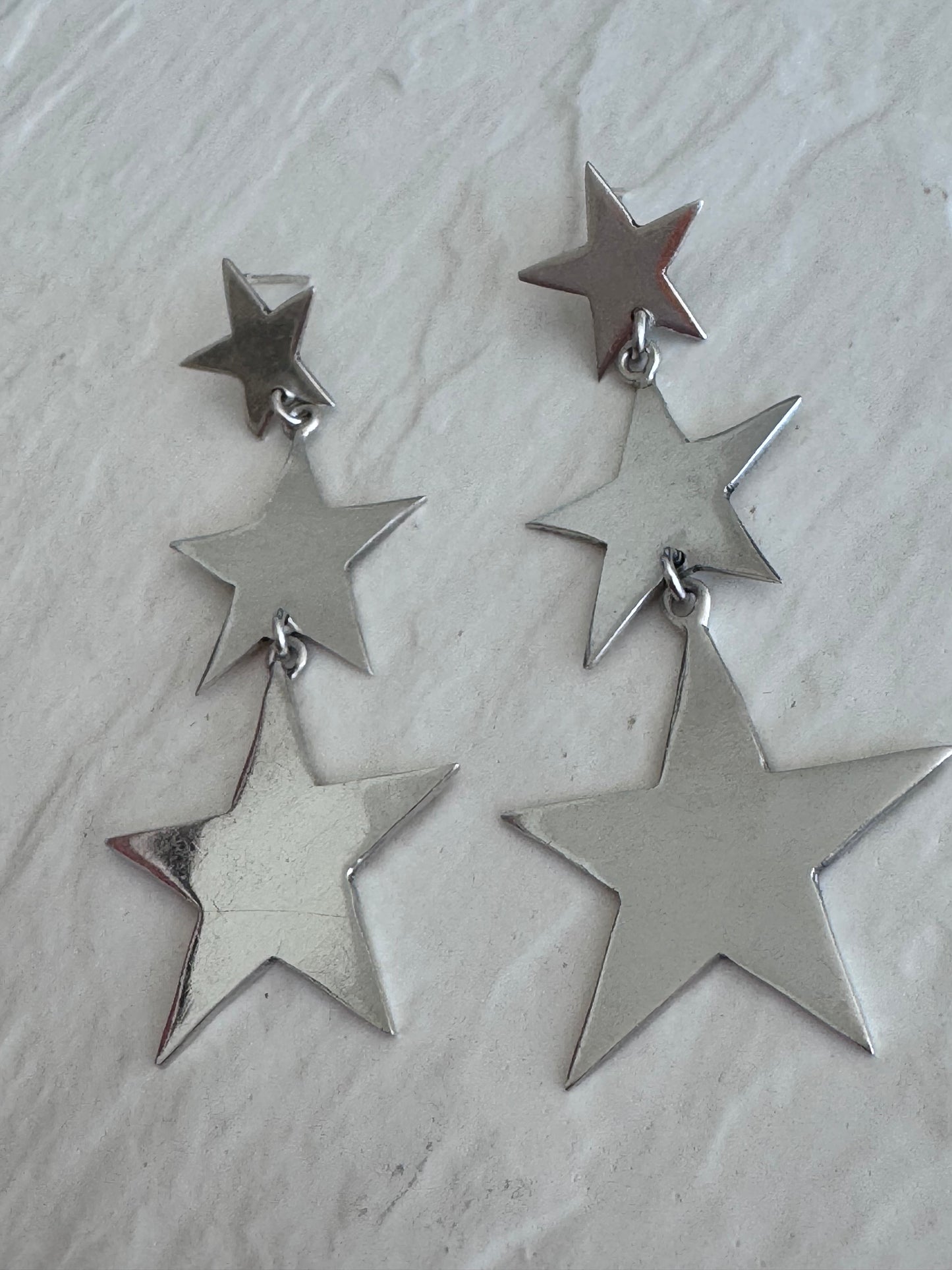Vintage Taxco Sterling Silver Triple Star Dangle Earrings