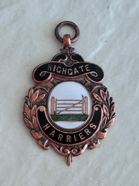 Vintage 1953 Bronze Enamel Highgate Harriers Running Medal Watch Fob
