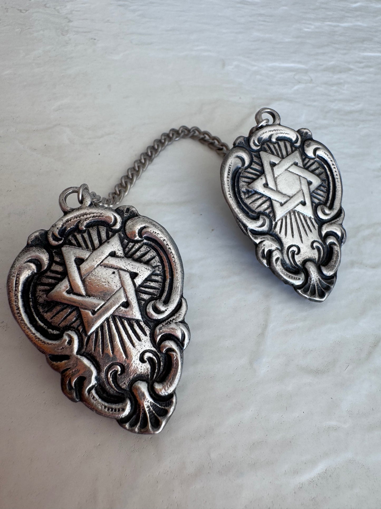 Antique Sterling Silver Star of David Tallit Prayer Shaw Clips - Vintage Judaica