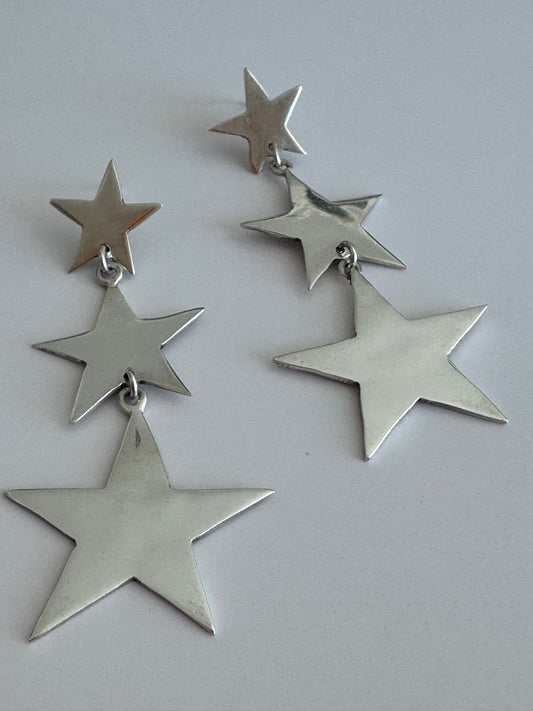 Vintage Taxco Sterling Silver Triple Star Dangle Earrings