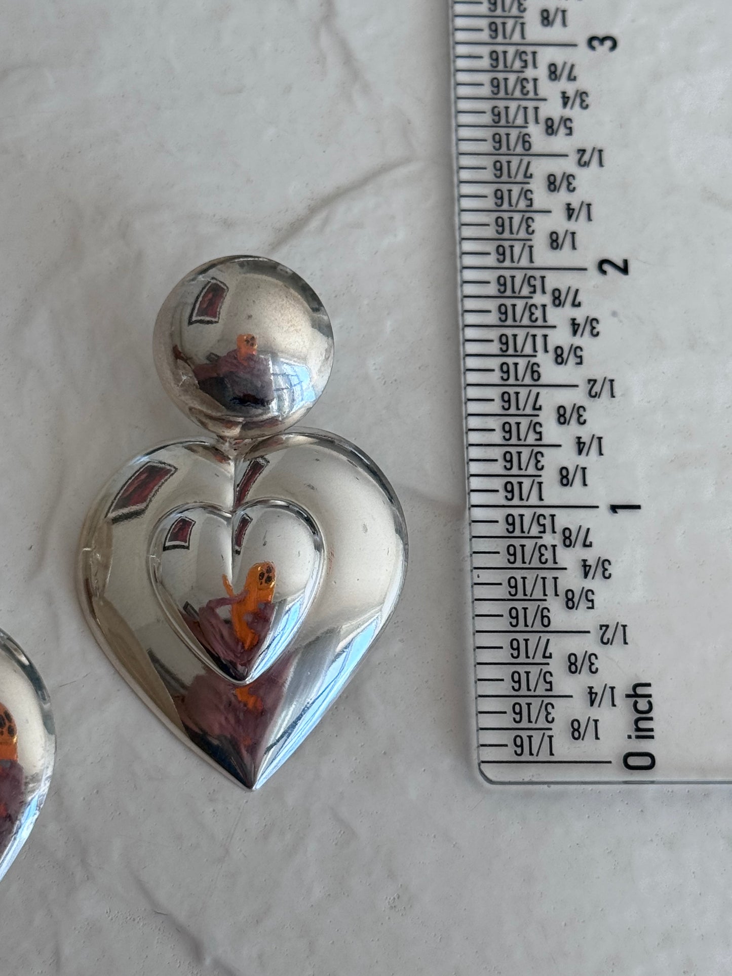 Vintage Mexican Sterling Silver Double Heart Drop Earrings Y2K Puffy with Mirror Finish