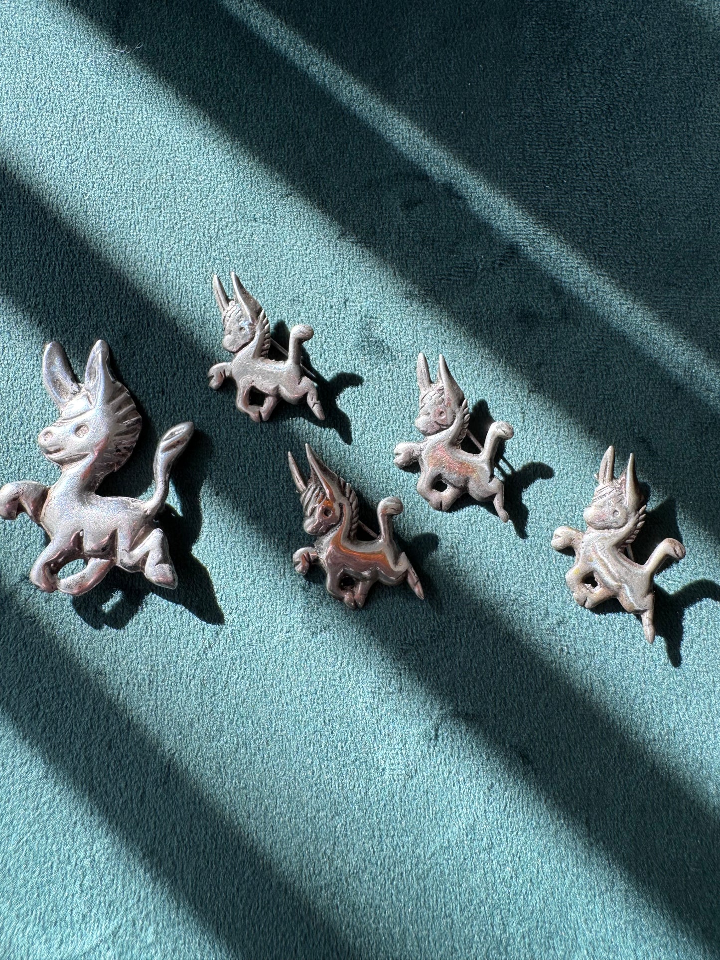 Vintage 1940s Donkey Burro Pin Mexican Sterling Silver SET
