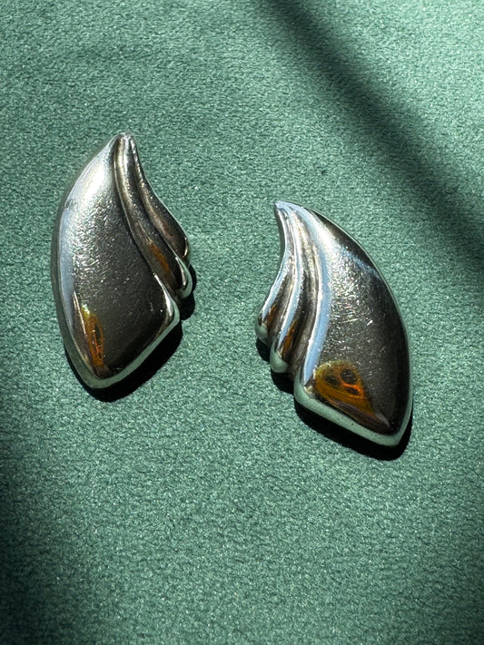 Vintage Jondell 925 Mexico Sterling Silver Sculptural Wing Earrings Pre-1984 Modernist Designer