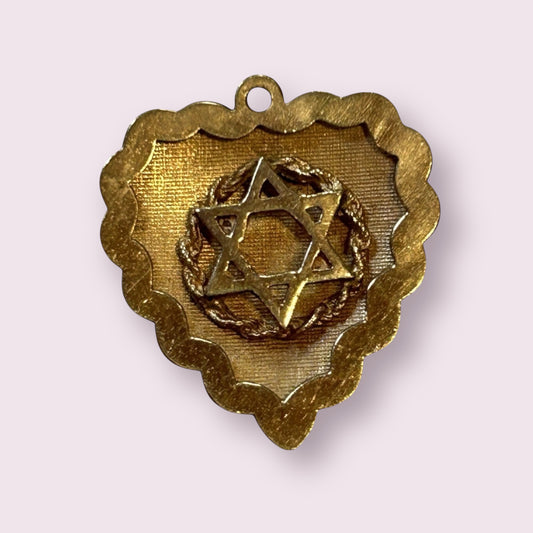 Estate Vintage 1950s 14K Gold Star of David Heart Pendant