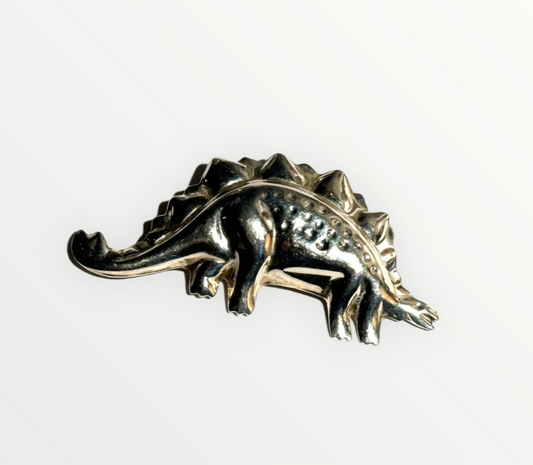 Vintage Estate Sterling Silver Stegosaurus Dinosaur Brooch Pin 1980s
