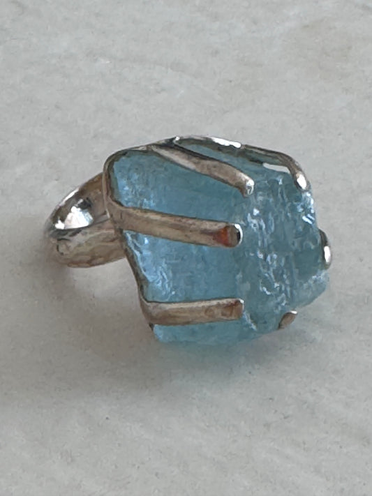 Sterling Silver and Rough Aquamarine Ring