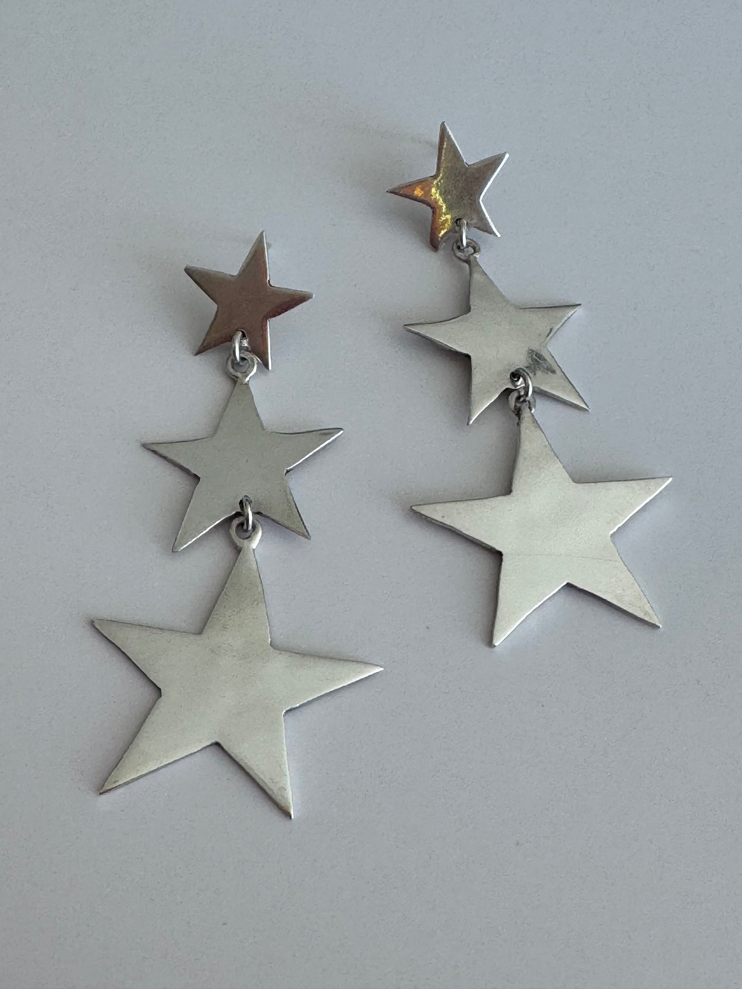 Vintage Taxco Sterling Silver Triple Star Dangle Earrings