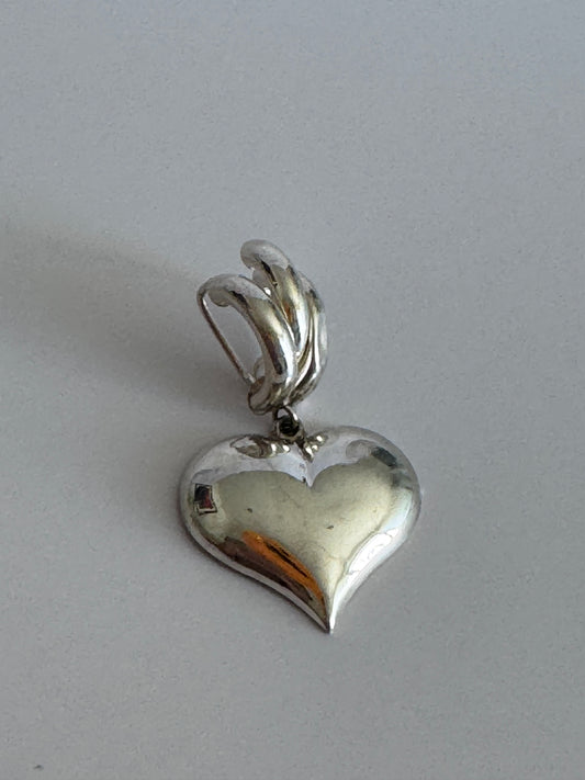Estate Sterling Silver Puffy Large Statement Heart Pendant