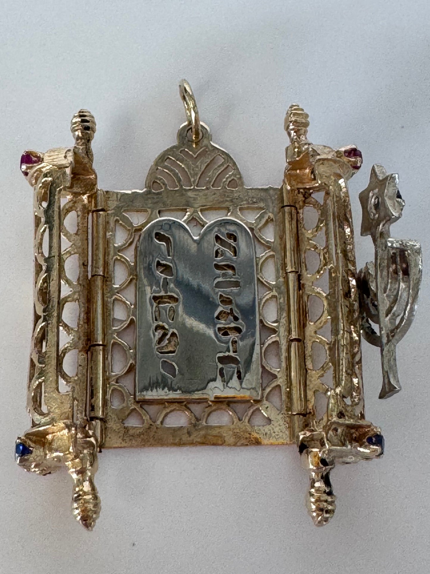 Magnificent 1950s Custom Torah Scroll Charm - 14k Two-Tone Gold with Gemstones