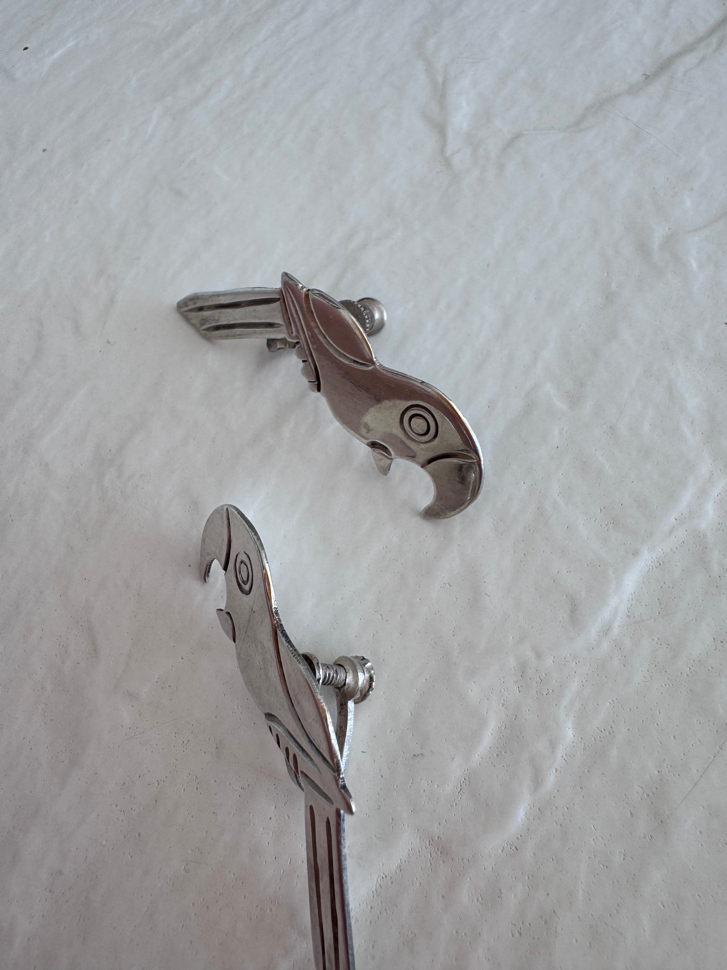 Estate Early Mexican Sterling Silver Parrot Screw Back Earrings