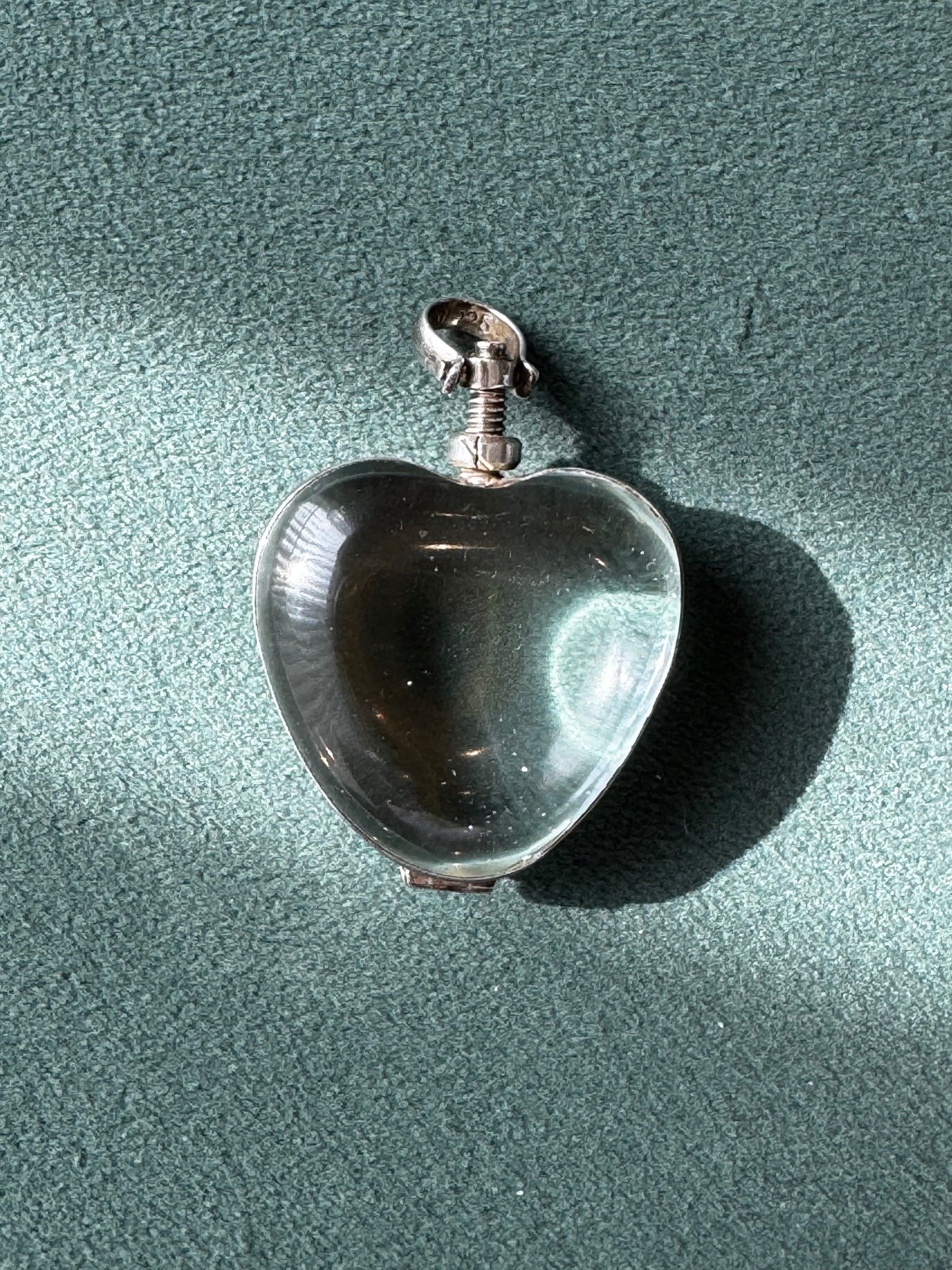 Vintage Tweeds Mexico 925 Sterling Silver Heart Locket Pendant Clear Glass