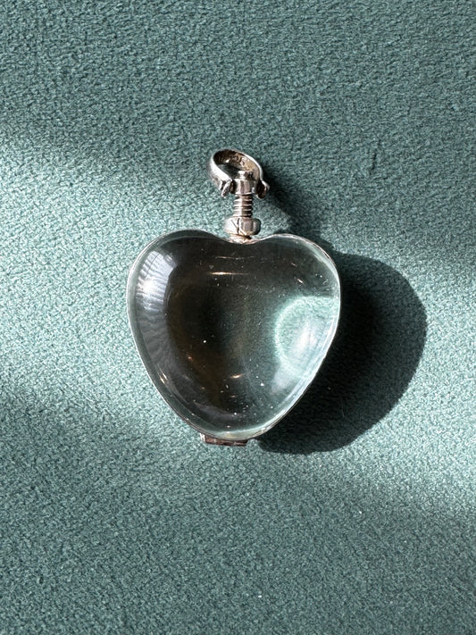 Vintage Tweeds Mexico 925 Sterling Silver Heart Locket Pendant Clear Glass